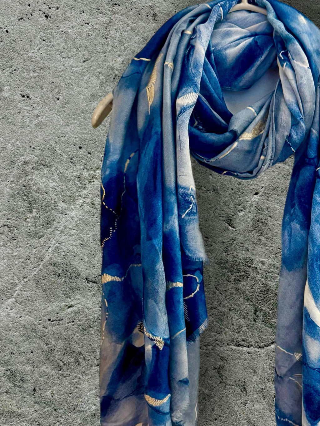 Elegant Blue Scarf Adorned Watercolor Pattern with Gold Accents,Suitable for All Season,Great Gifts for Her Birthday,Mom,Wife or Christmas