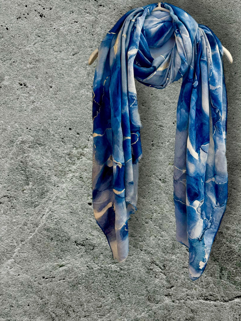 Elegant Blue Scarf Adorned Watercolor Pattern with Gold Accents,Suitable for All Season,Great Gifts for Her Birthday,Mom,Wife or Christmas