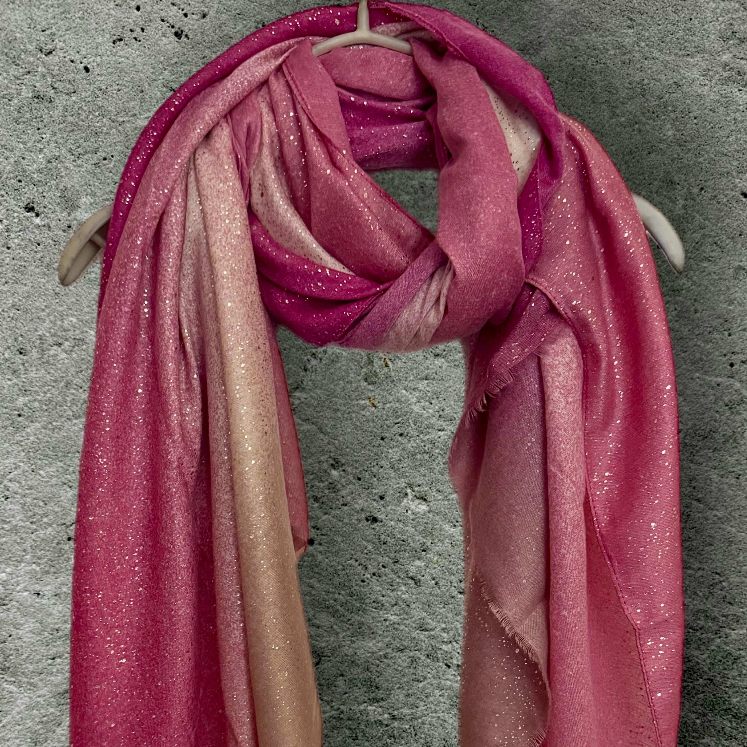 Fuchsia Pink Gradient Shimmering Scarf,Great for Evening Parties, Anniversaries,Weddings or as a Gift for Her Birthday,New Year or Christmas