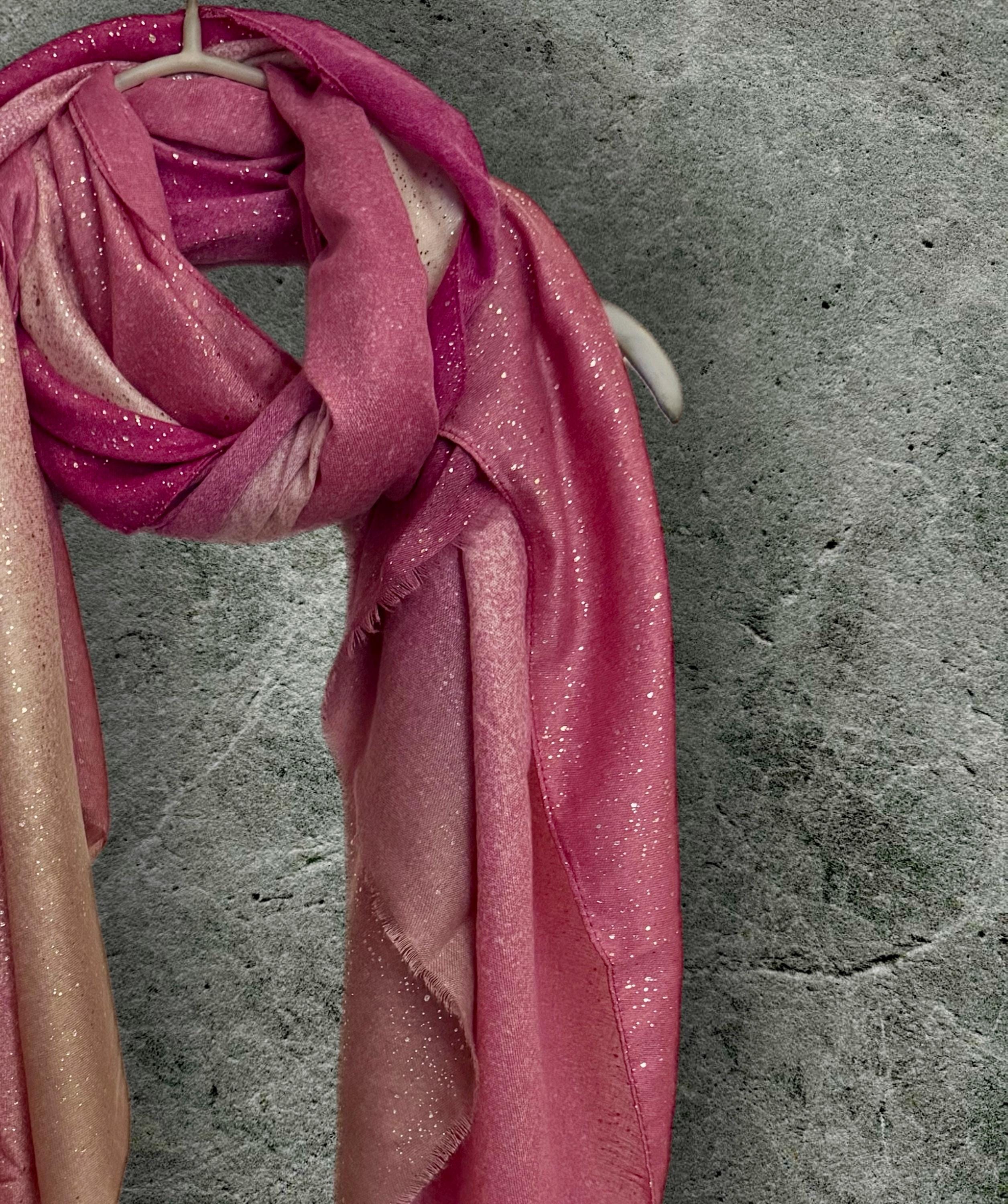 Fuchsia Pink Gradient Shimmering Scarf,Great for Evening Parties, Anniversaries,Weddings or as a Gift for Her Birthday,New Year or Christmas