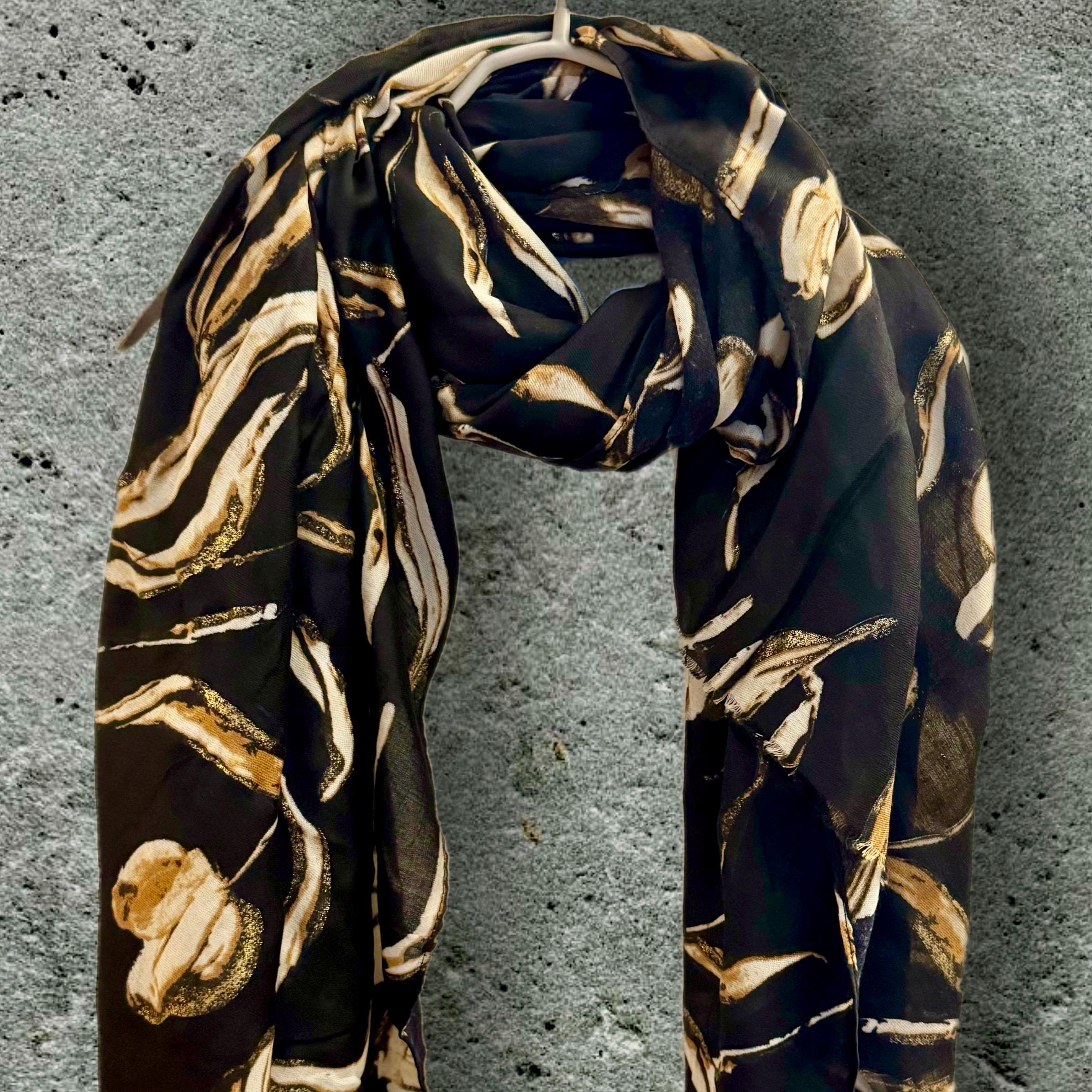 Elegant Black Scarf Adorned Sketch Tulip Flowers with Gold Accents-for All season,Perfect Gifts for Her,Mom,Wife,Birthday or Christmas