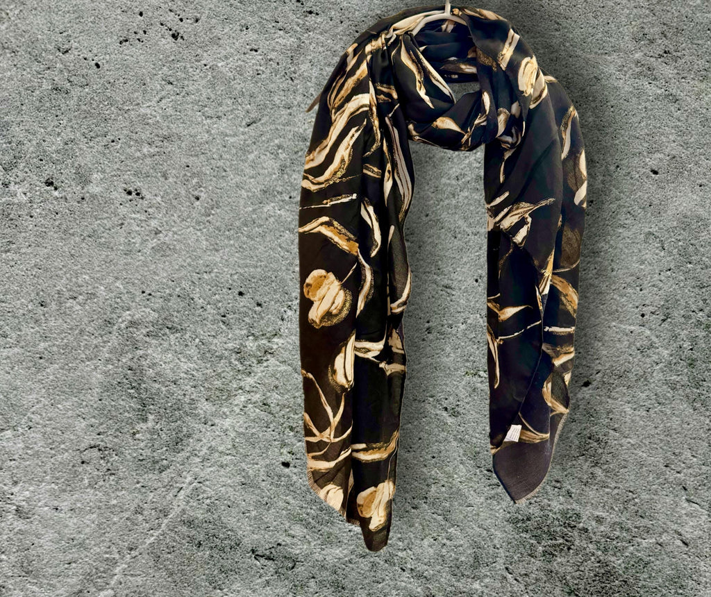 Elegant Black Scarf Adorned Sketch Tulip Flowers with Gold Accents-for All season,Perfect Gifts for Her,Mom,Wife,Birthday or Christmas