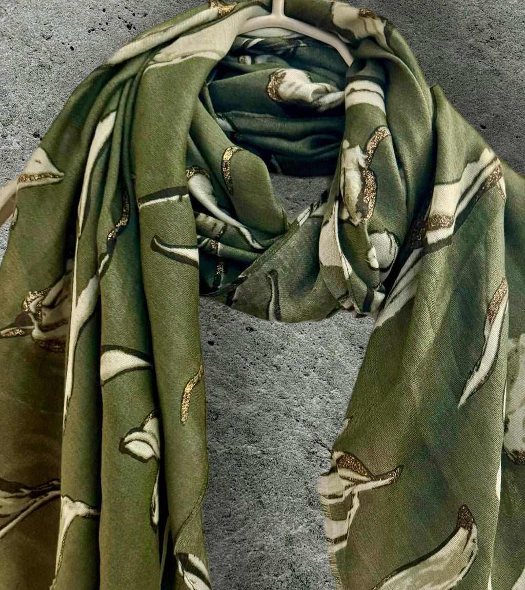 Chic Olive Green Scarf with Intricate Sketch Tulip Flowers and Gold Accents,for Any Season,A Lovely Gift for Her,Mom,Birthday or Christmas