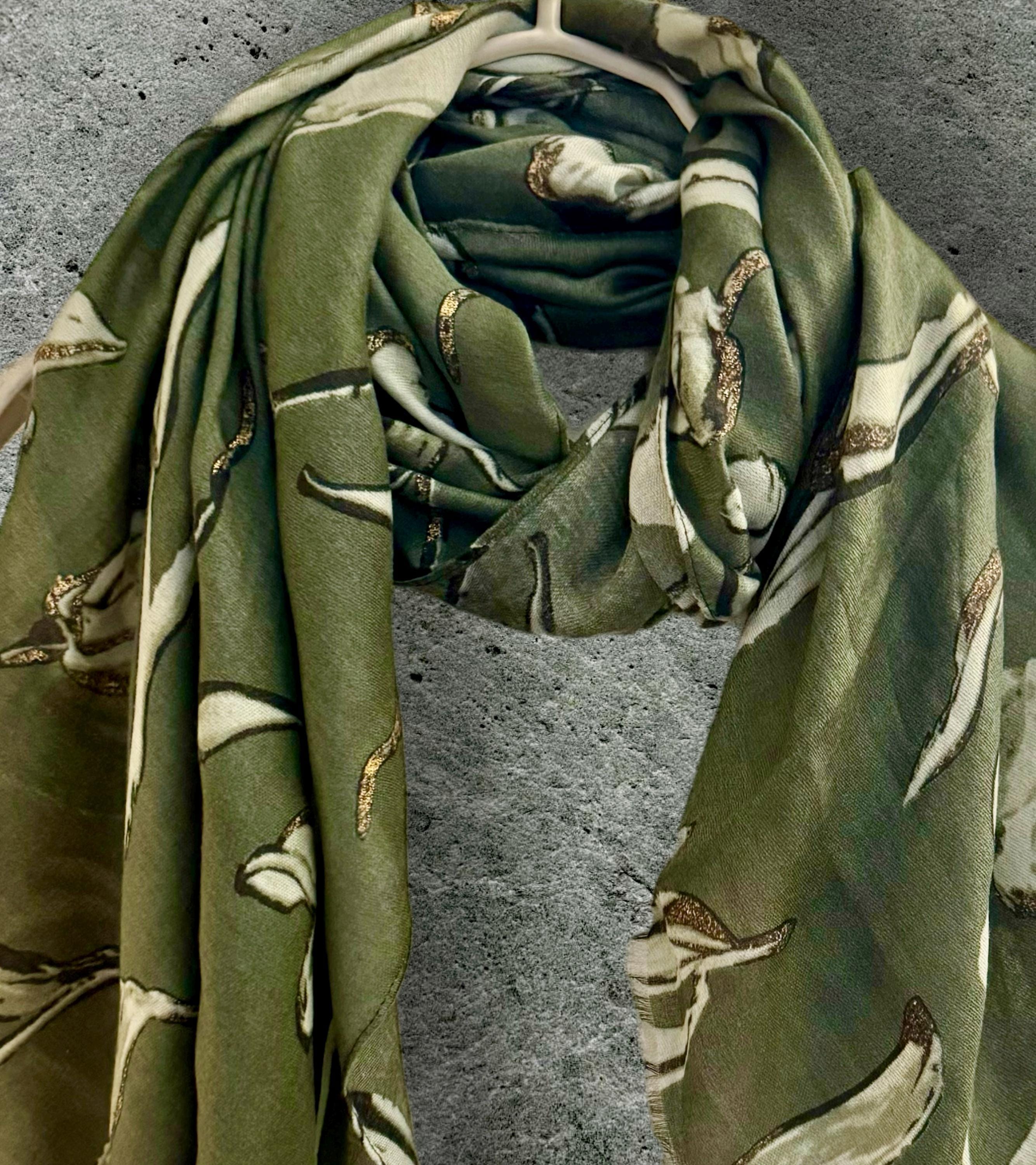 Chic Olive Green Scarf with Intricate Sketch Tulip Flowers and Gold Accents,for Any Season,A Lovely Gift for Her,Mom,Birthday or Christmas