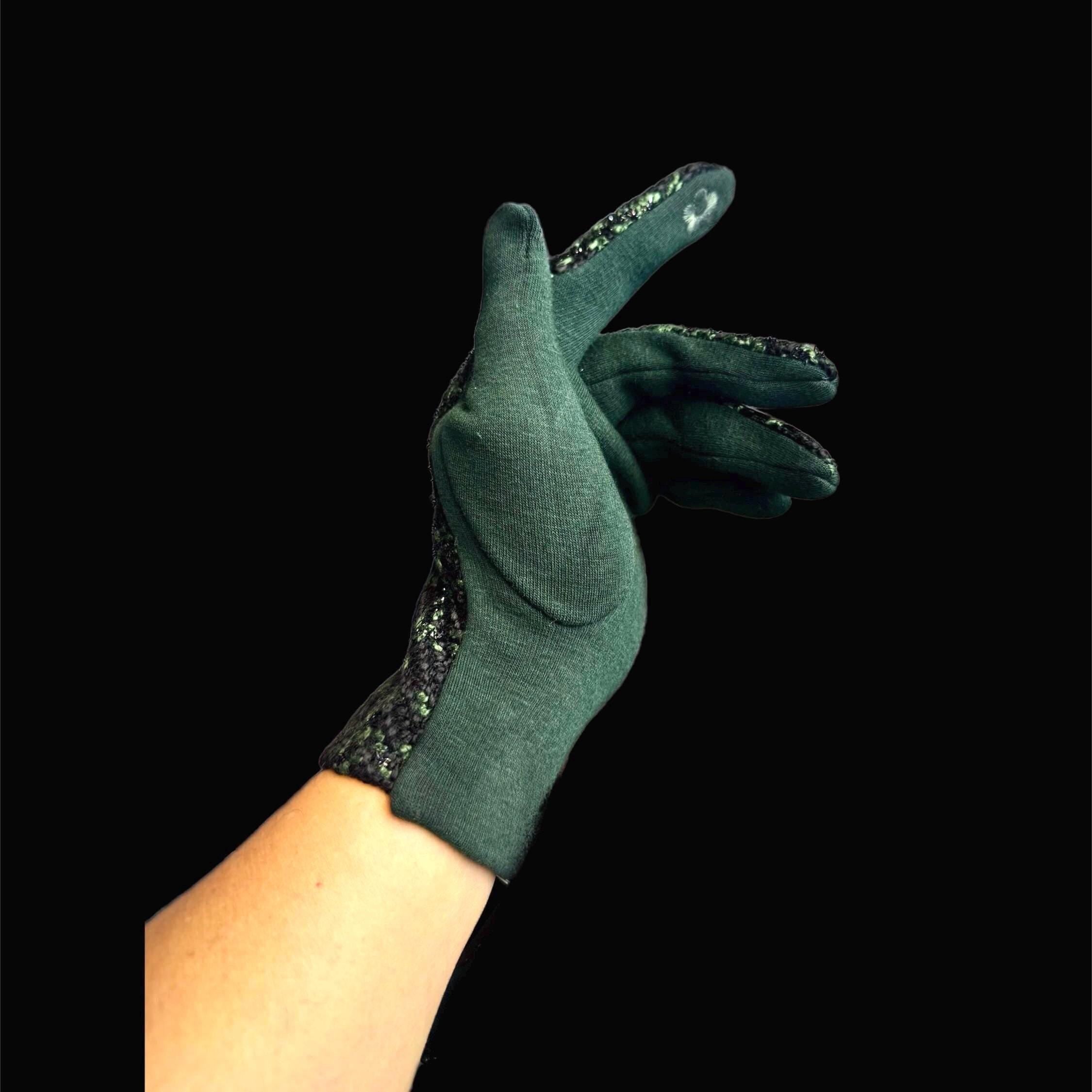 Green Faux Suede Glove with Tweed Pattern for Women,Ideal for Winter Season,A Thoughtful Gifts for Her,Mom,Birthday or Christmas