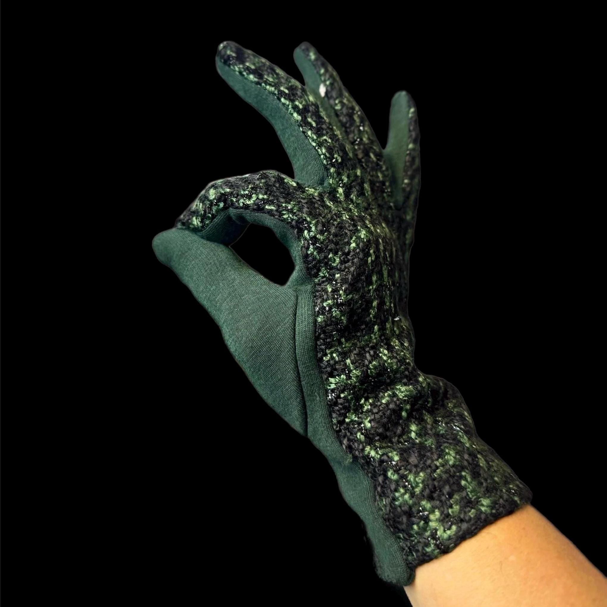 Green Faux Suede Glove with Tweed Pattern for Women,Ideal for Winter Season,A Thoughtful Gifts for Her,Mom,Birthday or Christmas