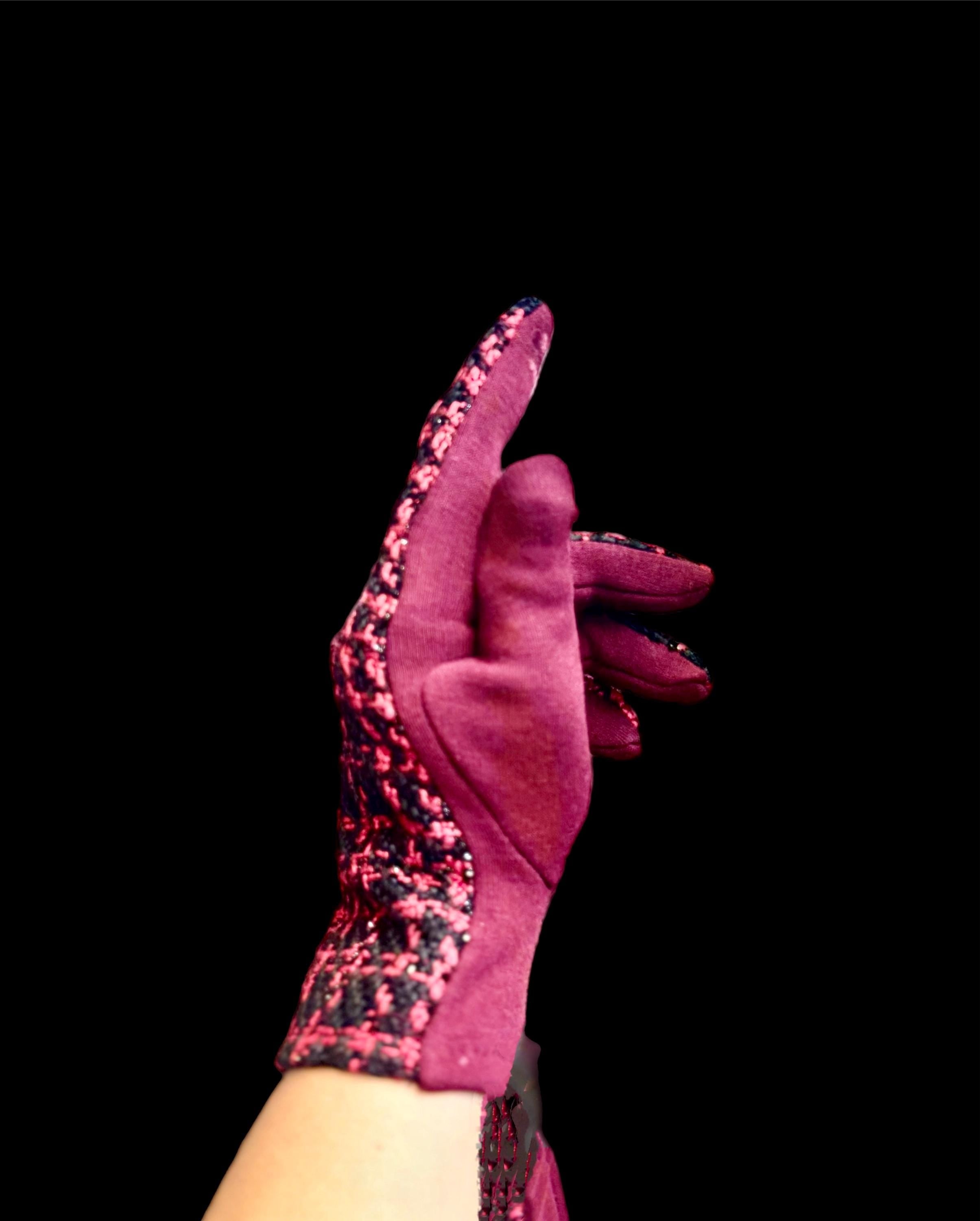 Maroon Red Faux Suede Winter Gloves with Tweed Pattern for Women