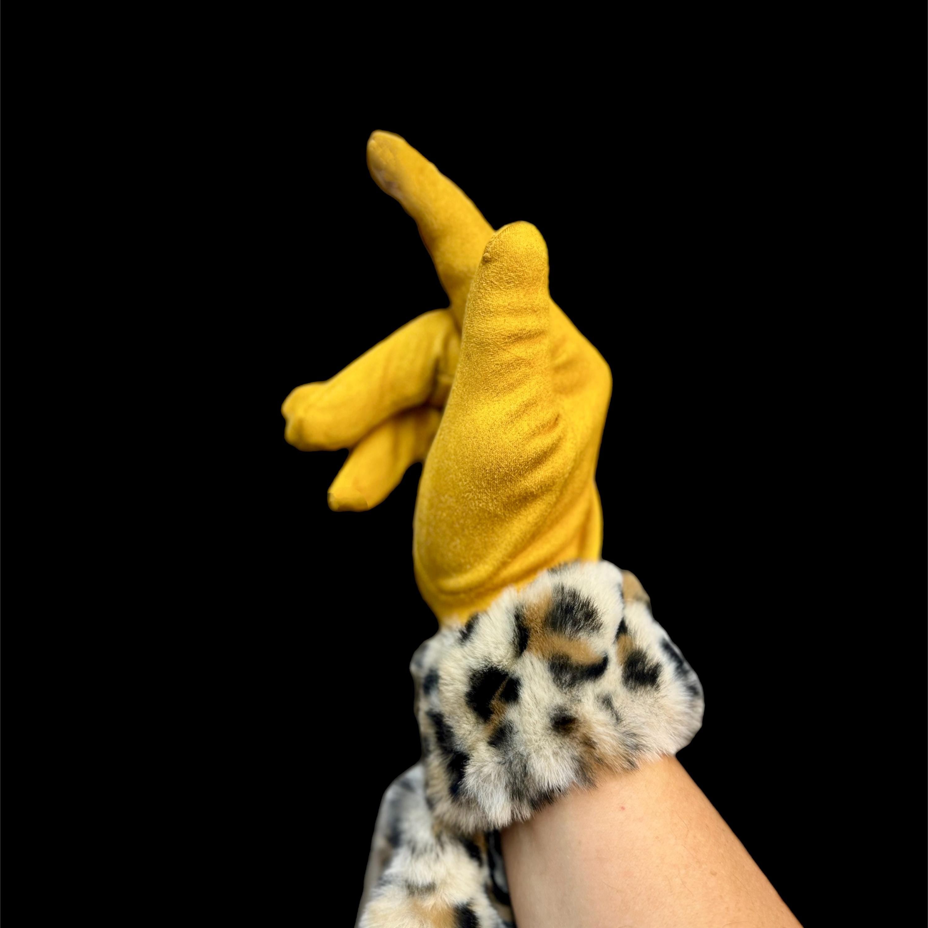Faux Leopard Fur Mustard Yellow Faux Suede Glove for Women,Ideal for Winter,A Thoughtful Gifts for Her Birthday,Moms,Wife or Christmas