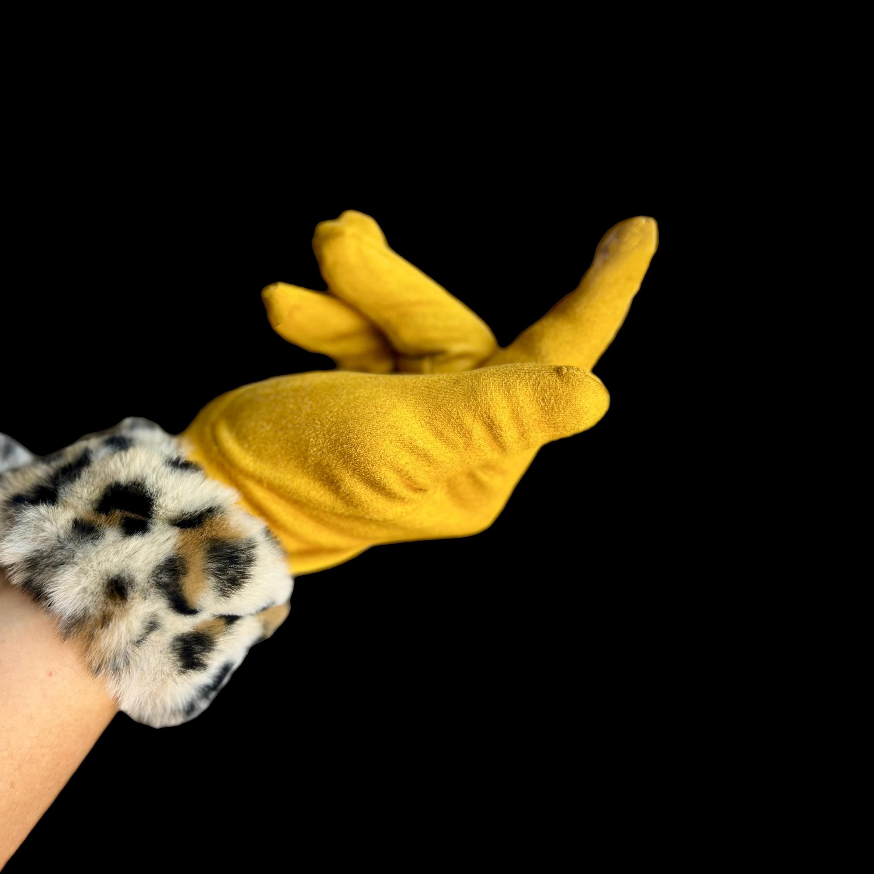 Faux Leopard Fur Mustard Yellow Faux Suede Glove for Women,Ideal for Winter,A Thoughtful Gifts for Her Birthday,Moms,Wife or Christmas
