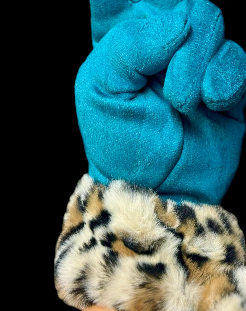 Bright Teal Blue Faux Suede Glove with Faux Leopard Fur,Ideal for chilly Winter,Great Gifts for Her Birthday,Moms,Wife or Christmas