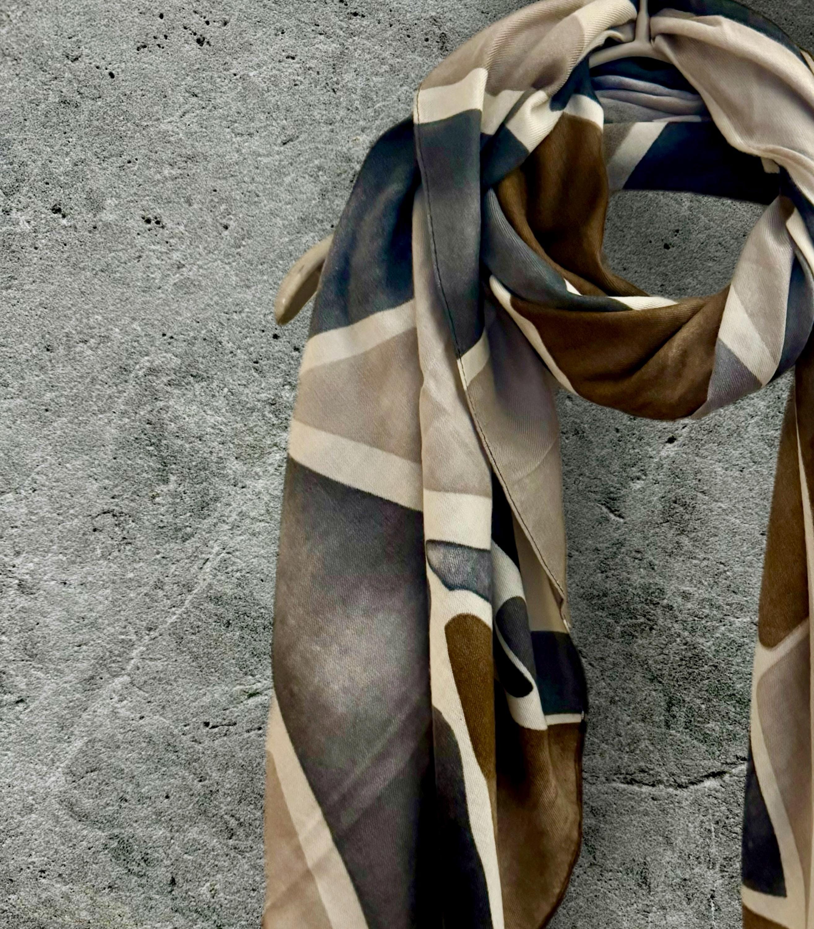 Grey and Beige Scarf Featuring Tile-Inspired for Women