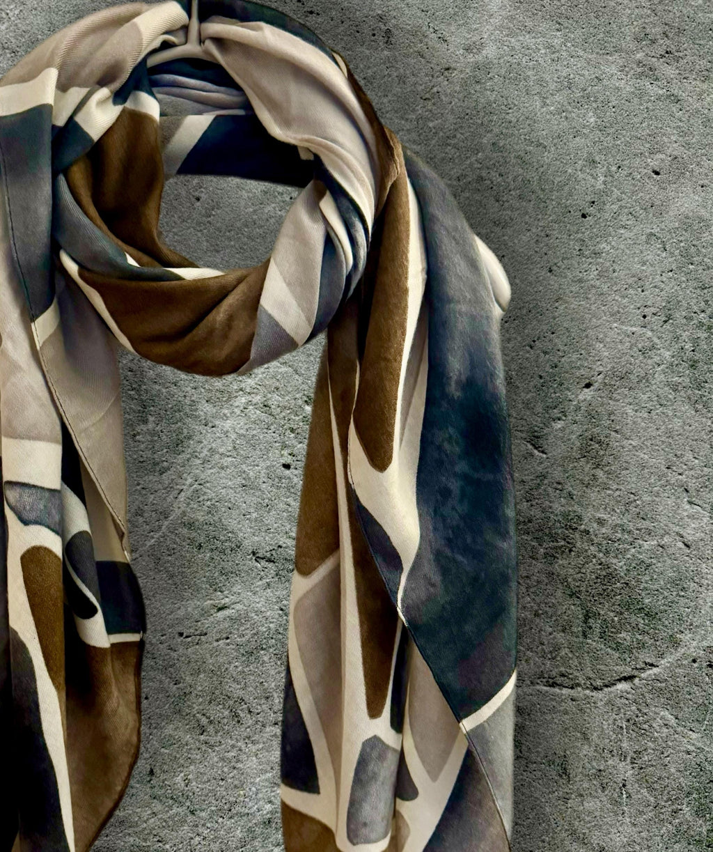 Grey and Beige Scarf Featuring Tile-Inspired for Women