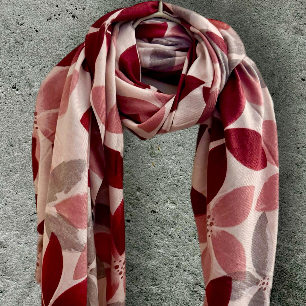Maroon Red Scarf with Geometric Petals Pattern,All Season Accessory,A Thoughtful Gifts for Her,Mom,Wife,Birthday or Christmas