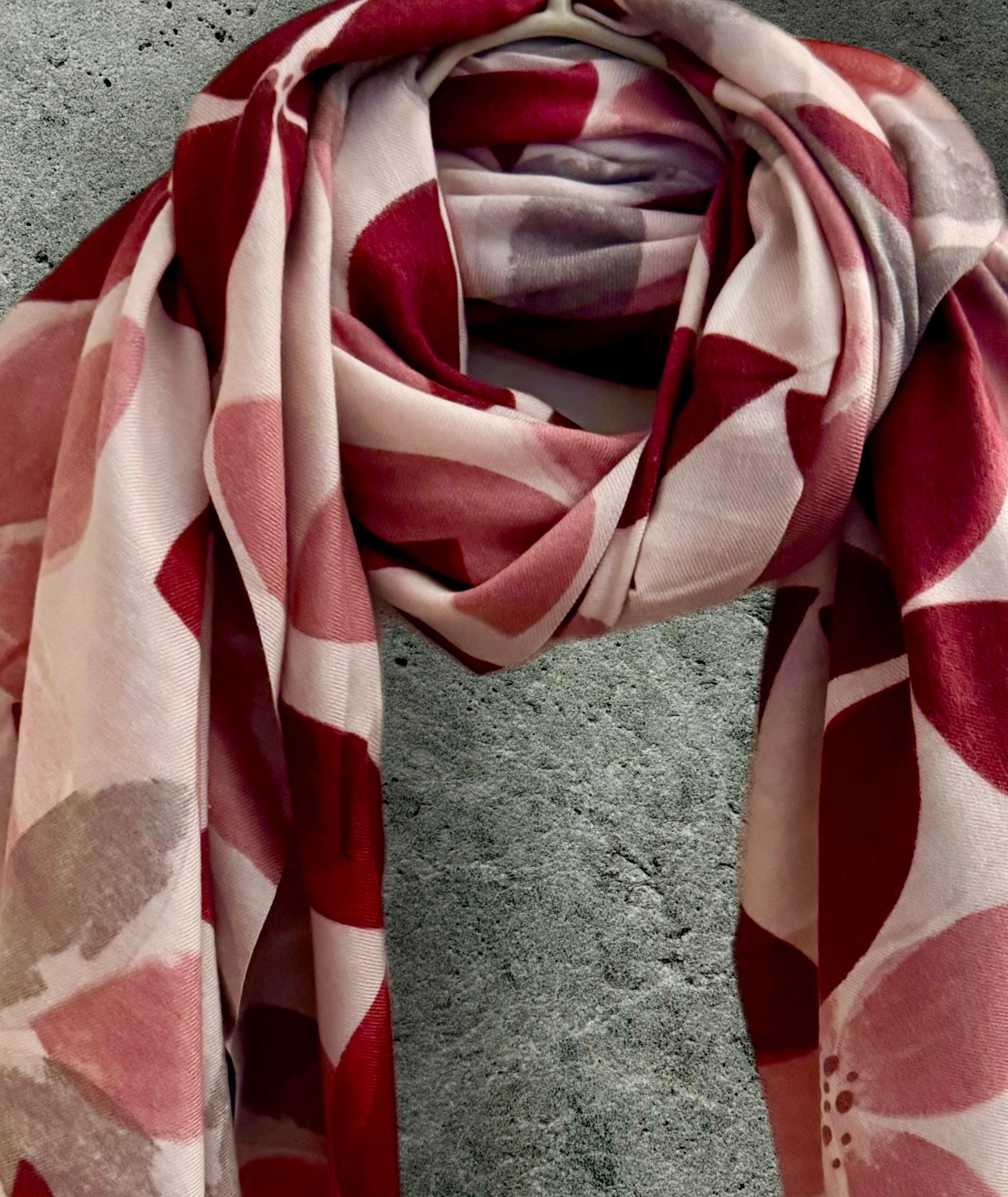 Maroon Red Scarf with Geometric Petals Pattern,All Season Accessory,A Thoughtful Gifts for Her,Mom,Wife,Birthday or Christmas