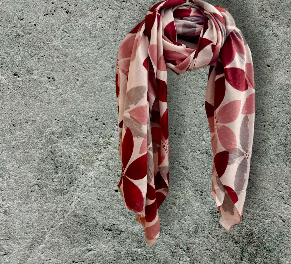 Maroon Red Scarf with Geometric Petals Pattern,All Season Accessory,A Thoughtful Gifts for Her,Mom,Wife,Birthday or Christmas