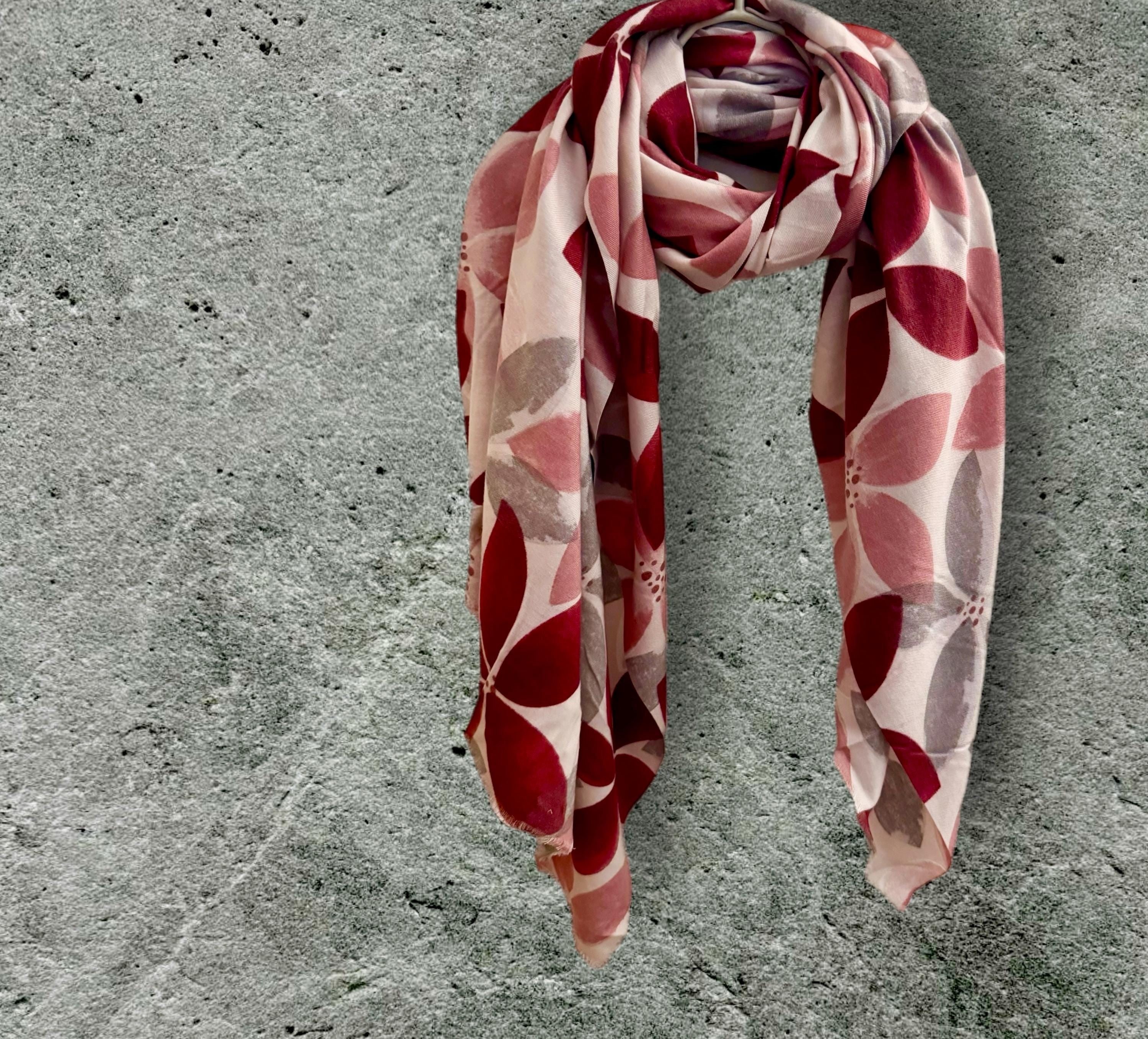 Maroon Red Scarf with Geometric Petals Pattern,All Season Accessory,A Thoughtful Gifts for Her,Mom,Wife,Birthday or Christmas
