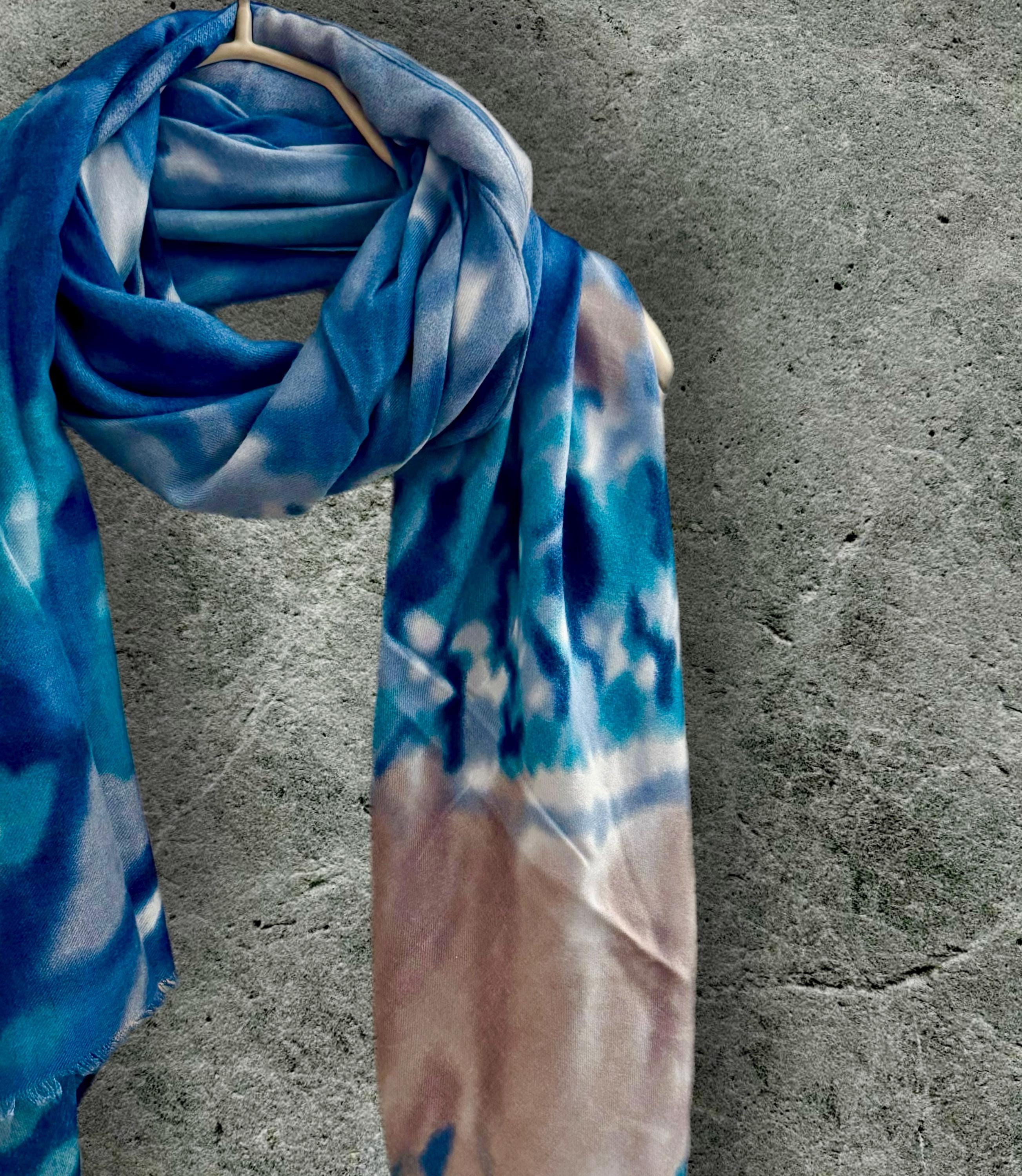 Versatile Blue/Beige Tie-Dye Scarf,Perfect for All Season,A Thoughtful Gifts for Her,Him,Mom,Birthday or Christmas