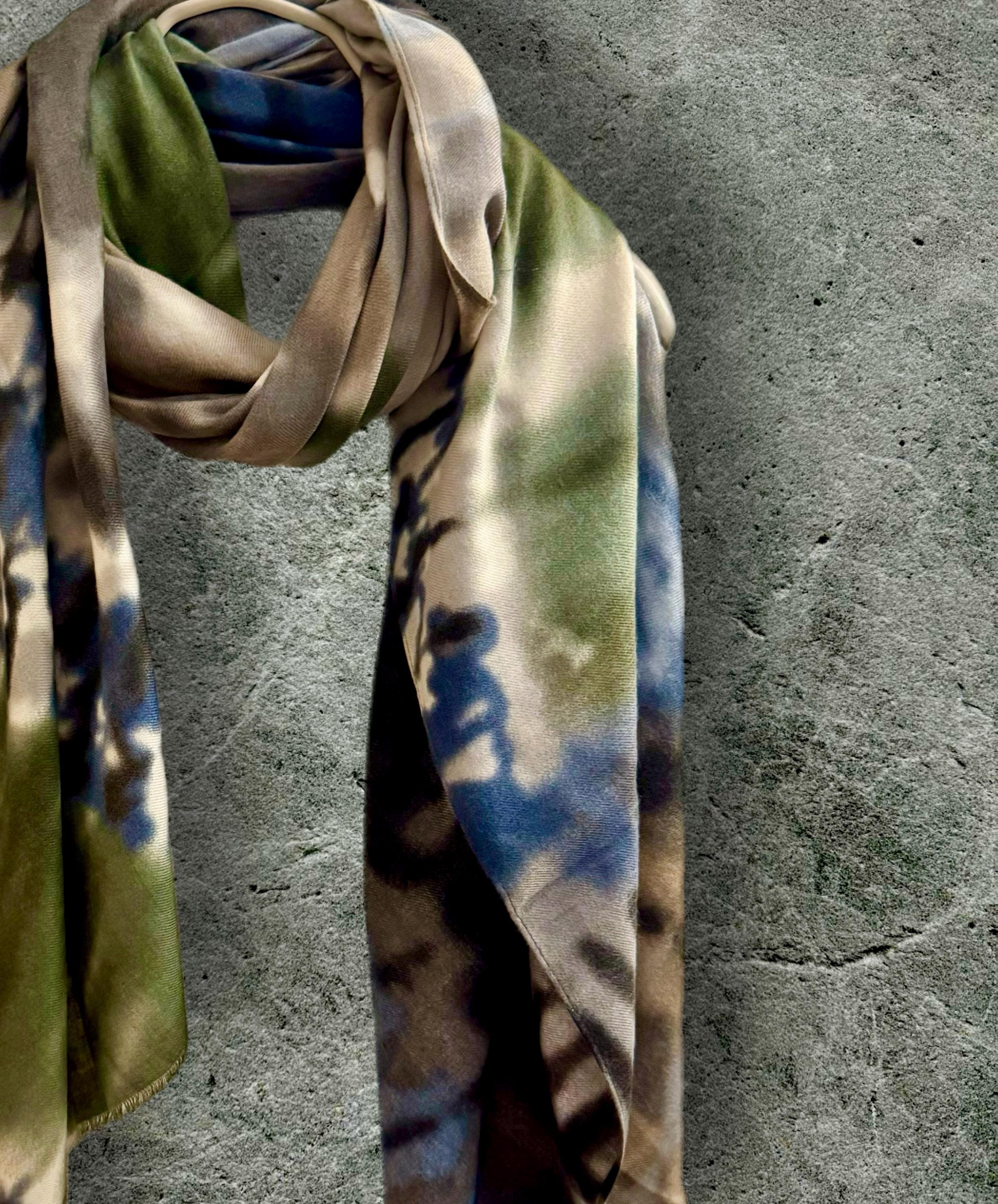 Versatile Tie-Dye Olive Green/Grey Autumn Scarf,Suitable for All season Accessory,Great Gifts for Her,Him,Mom,Birthday or Christmas