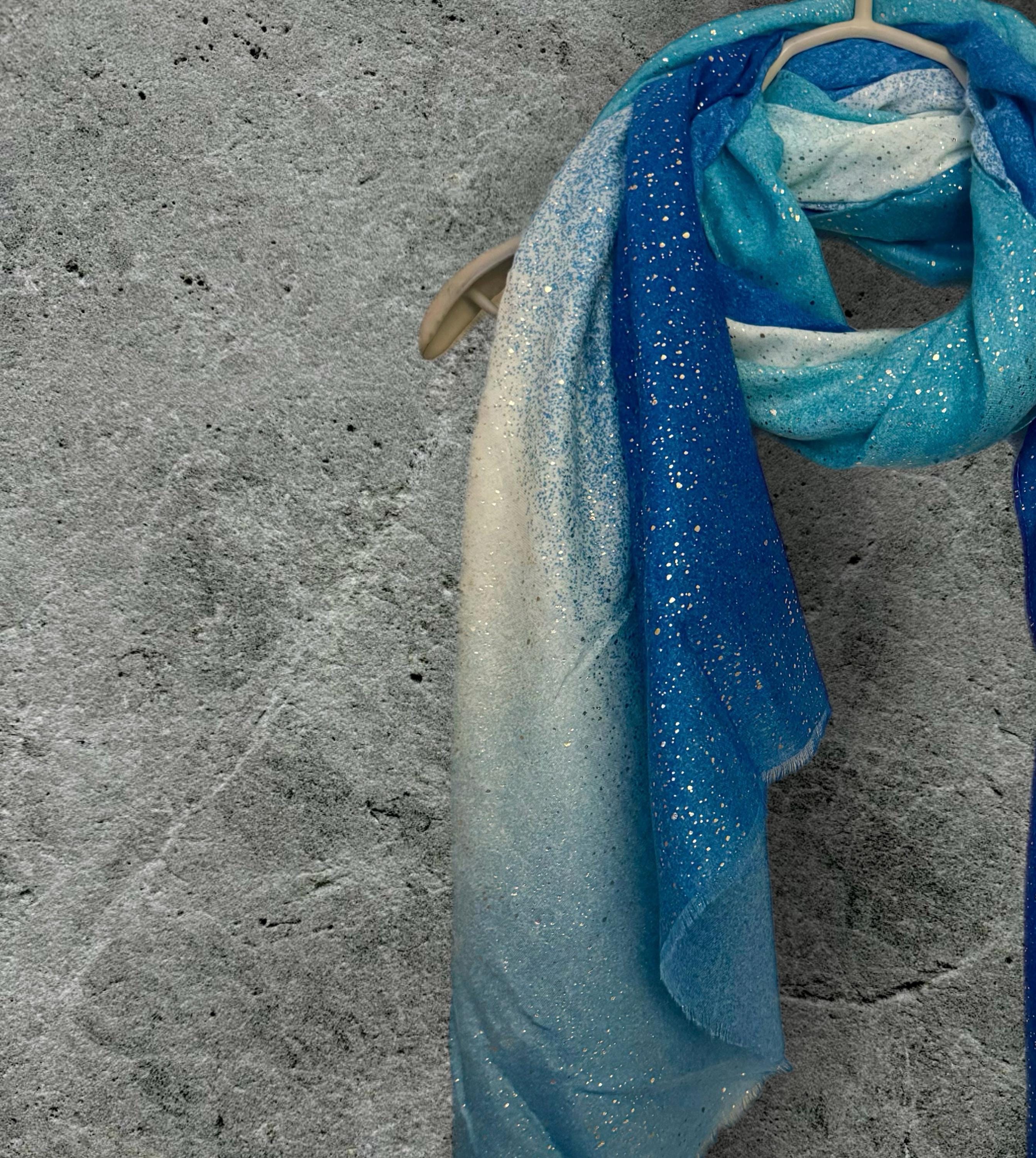 Luxury Blue Gradients Scarf with Shimmering Details,Ideal for Evening Events,Wedding,Anniversary.Perfect Gifts for Her Birthday or Christmas