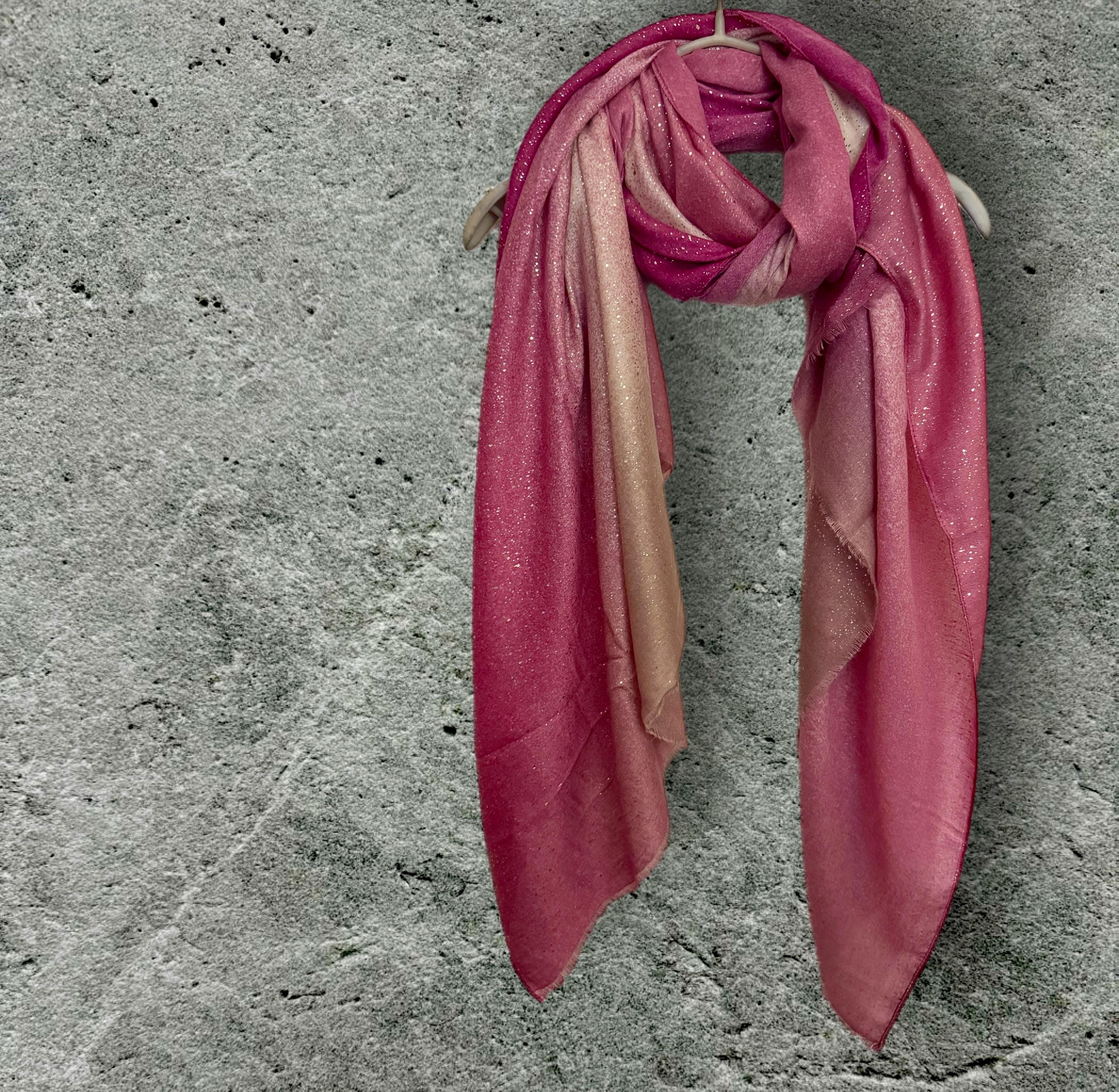 Fuchsia Pink Gradient Shimmering Scarf,Great for Evening Parties, Anniversaries,Weddings or as a Gift for Her Birthday,New Year or Christmas