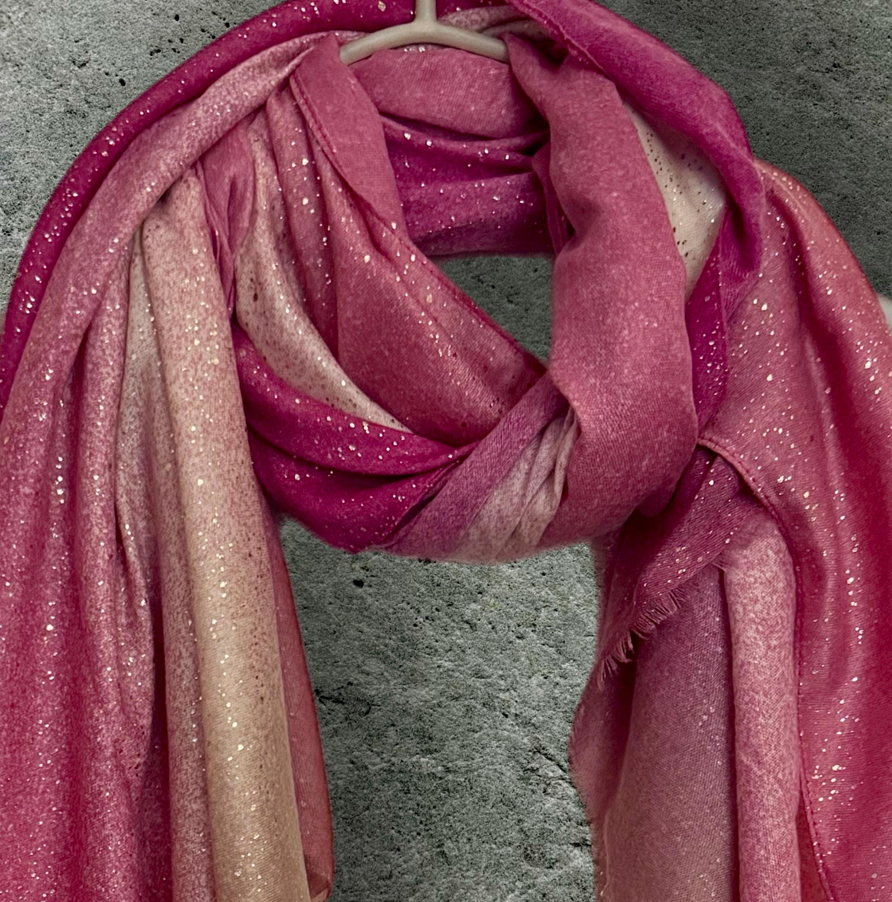 Fuchsia Pink Gradient Shimmering Scarf,Great for Evening Parties, Anniversaries,Weddings or as a Gift for Her Birthday,New Year or Christmas
