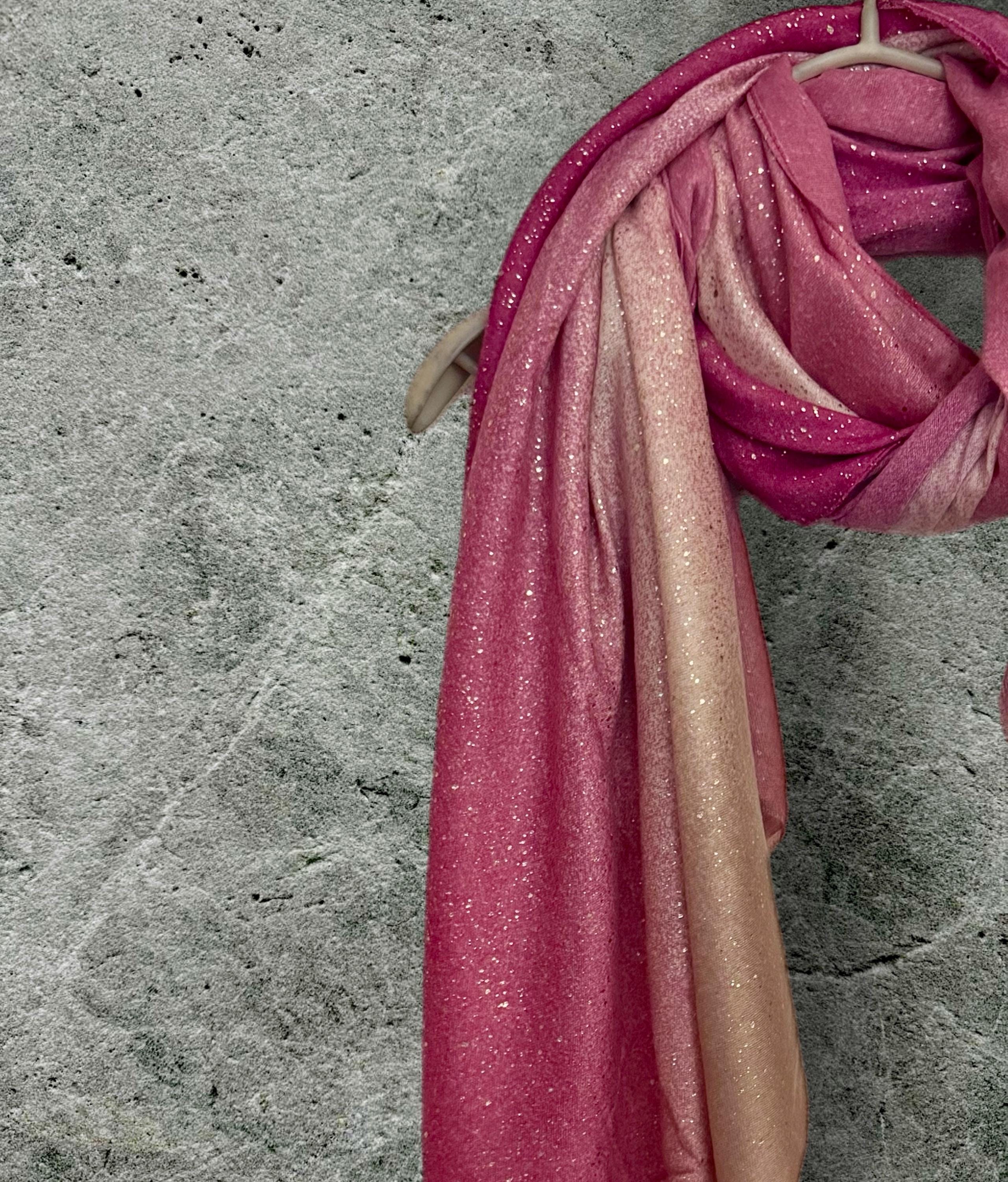 Fuchsia Pink Gradient Shimmering Scarf,Great for Evening Parties, Anniversaries,Weddings or as a Gift for Her Birthday,New Year or Christmas