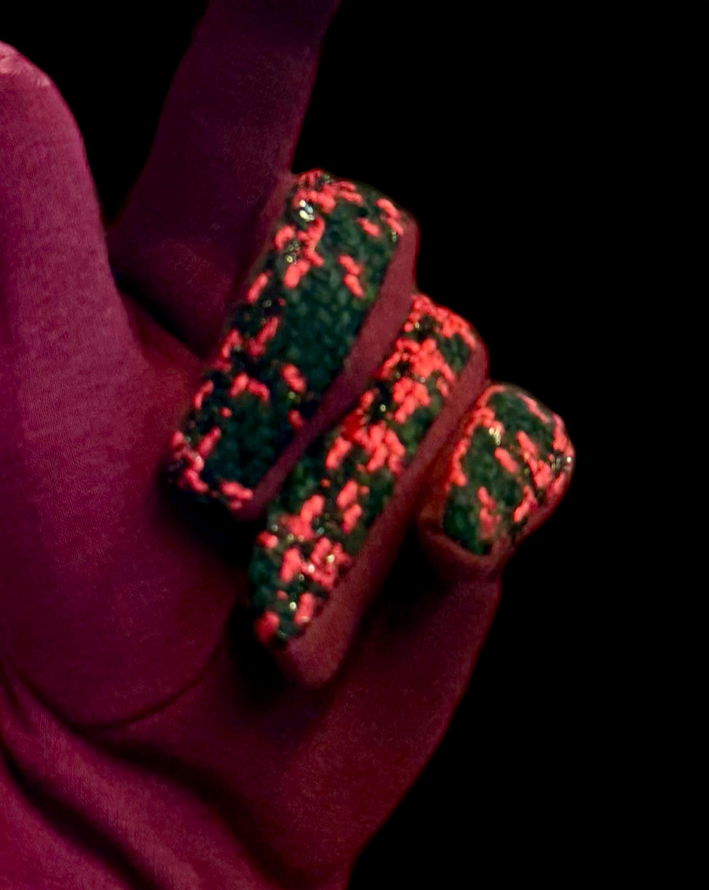 Maroon Red Faux Suede Winter Gloves with Tweed Pattern for Women
