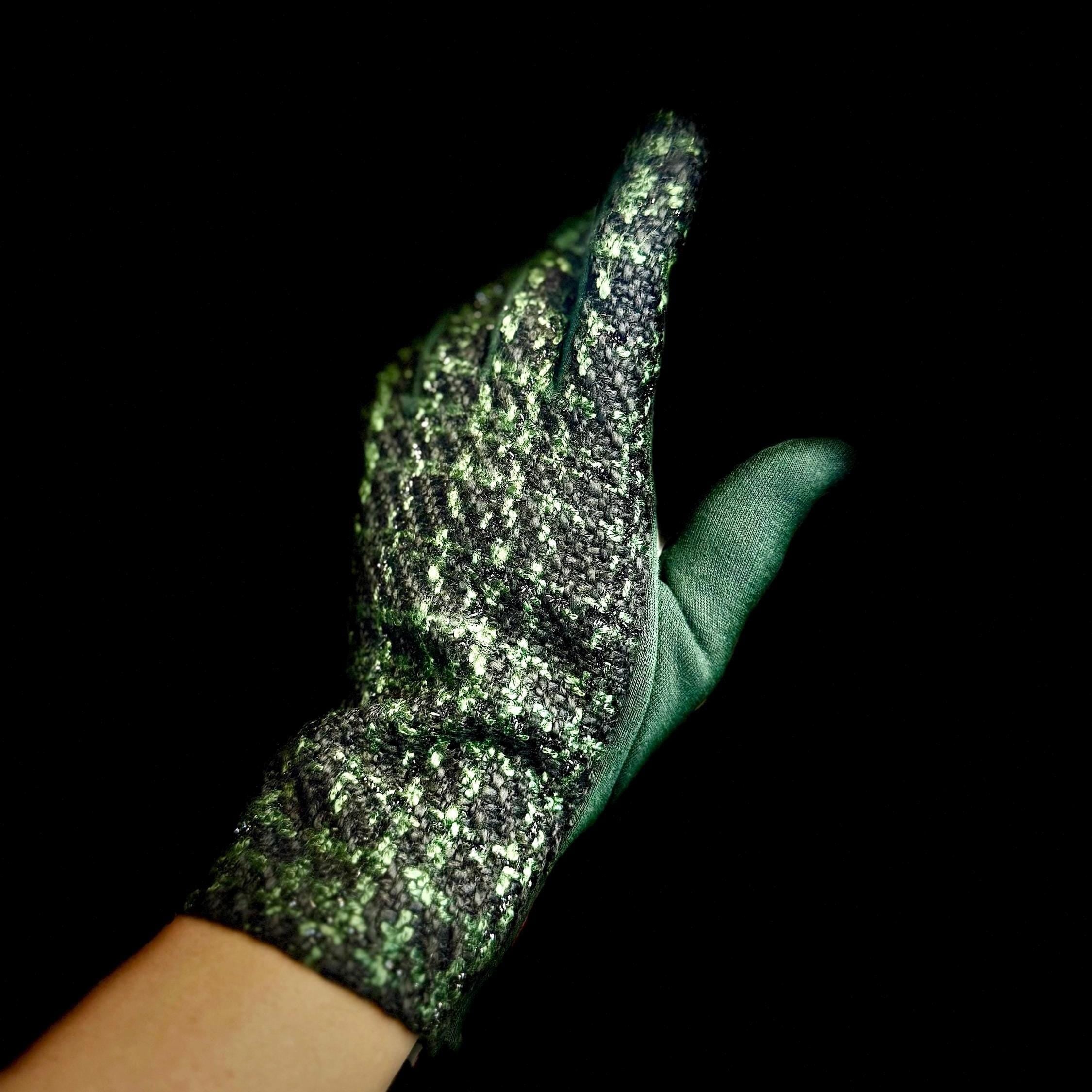 Green Faux Suede Glove with Tweed Pattern for Women,Ideal for Winter Season,A Thoughtful Gifts for Her,Mom,Birthday or Christmas