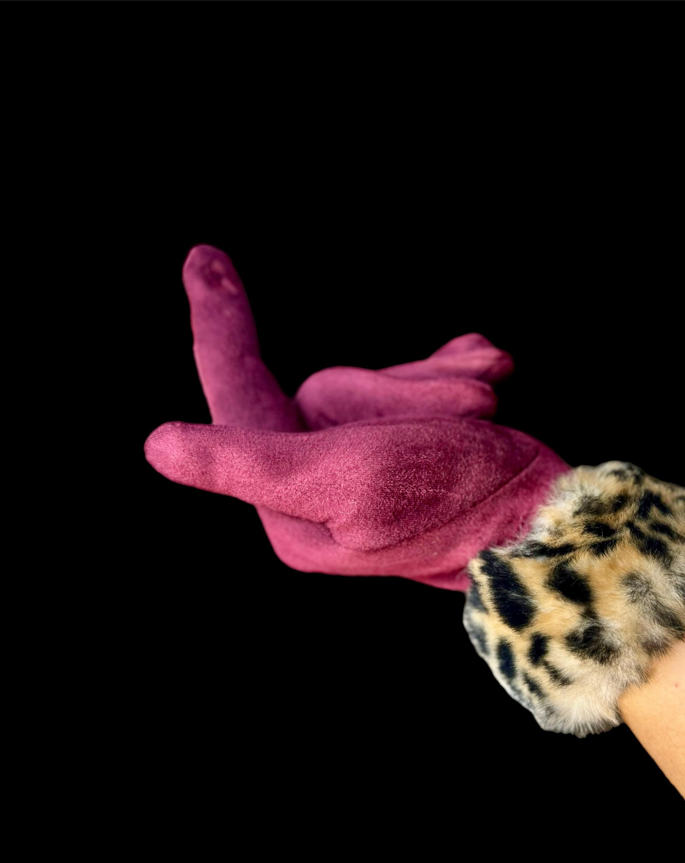 Elegant Maroon Red Gloves with Faux Leopard Fur,Perfect Winter Accessory and Thoughtful Gift for Women,Moms, Birthdays or Christmas