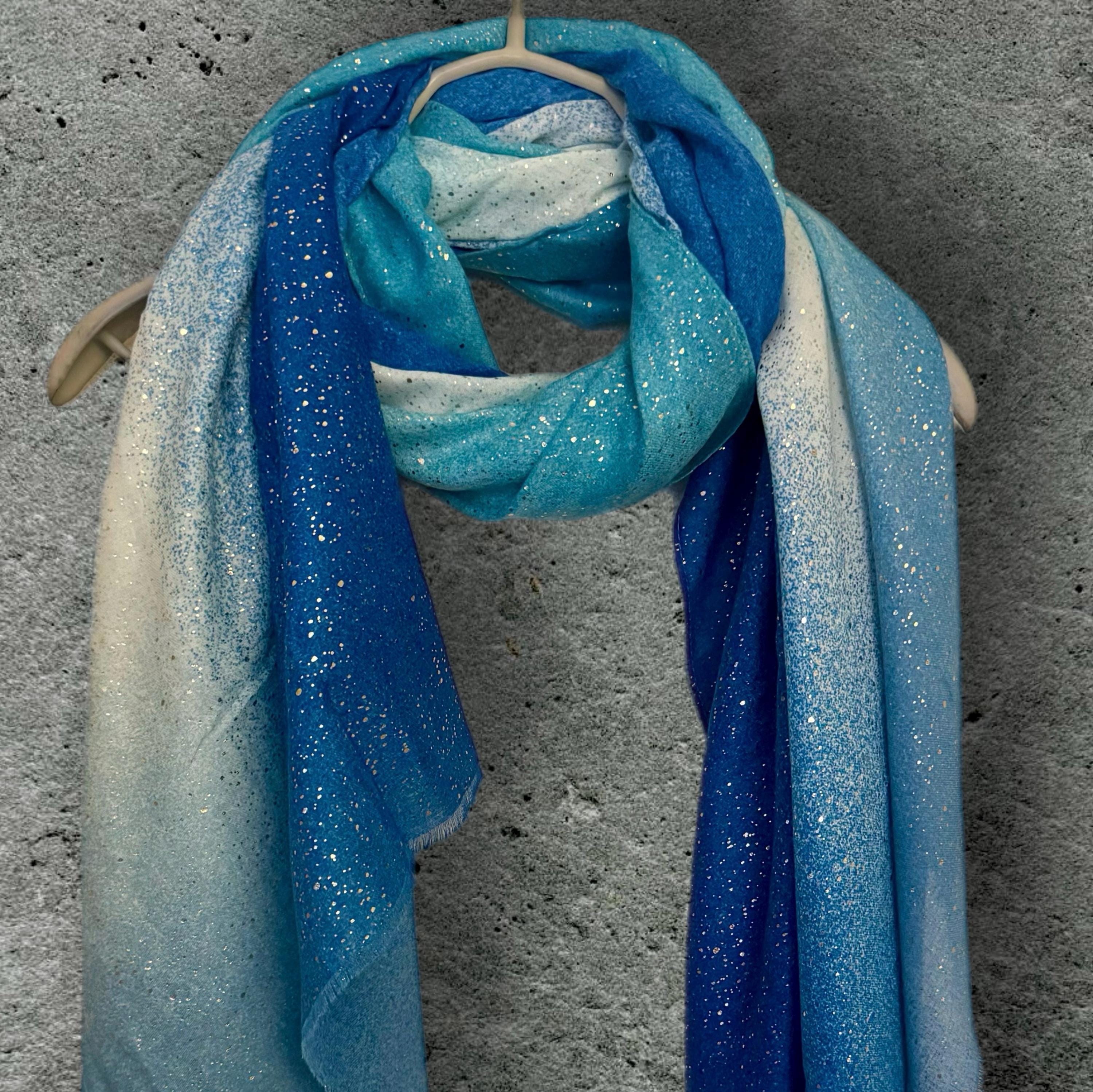 Luxury Blue Gradients Scarf with Shimmering Details,Ideal for Evening Events,Wedding,Anniversary.Perfect Gifts for Her Birthday or Christmas