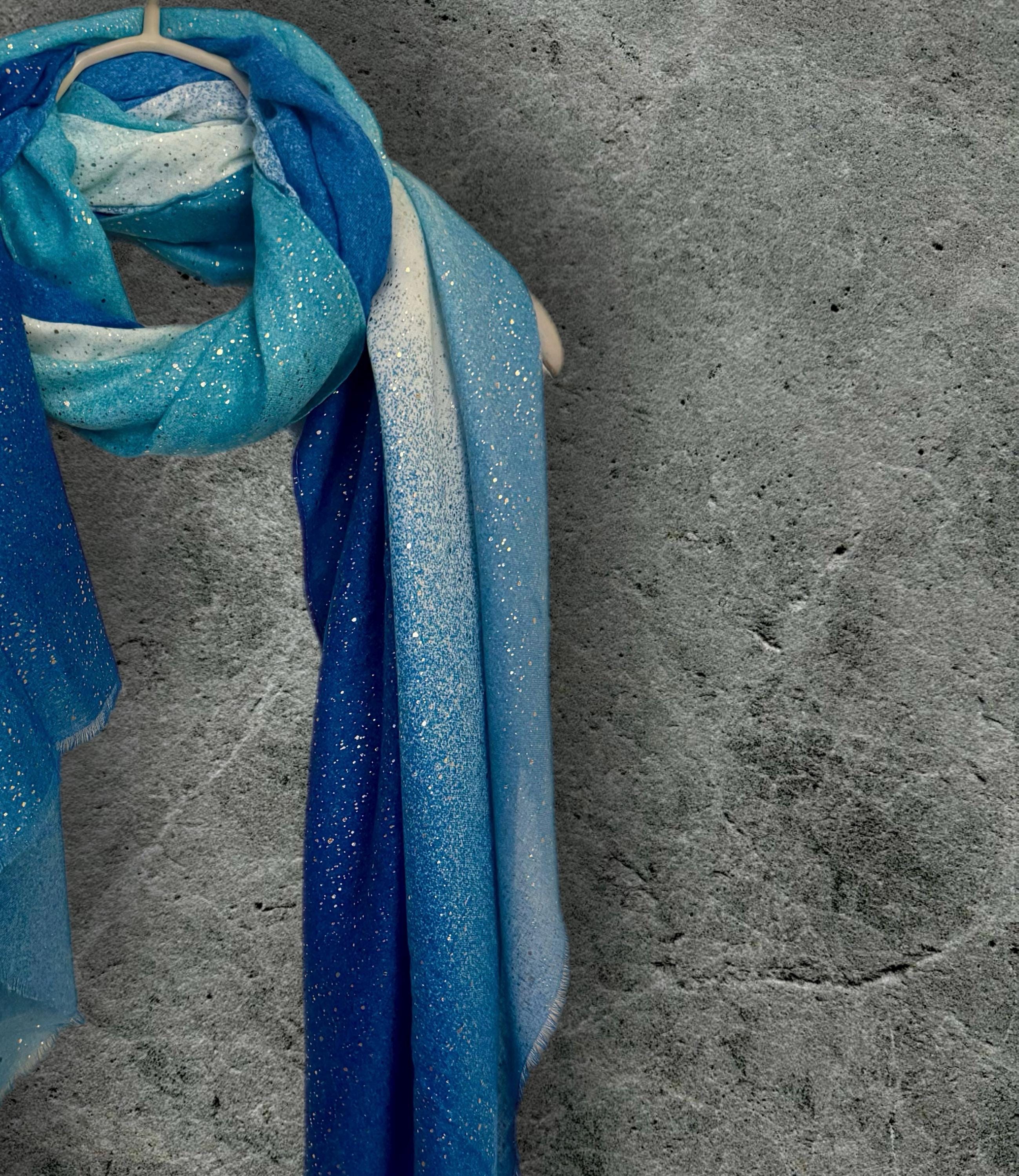 Luxury Blue Gradients Scarf with Shimmering Details,Ideal for Evening Events,Wedding,Anniversary.Perfect Gifts for Her Birthday or Christmas