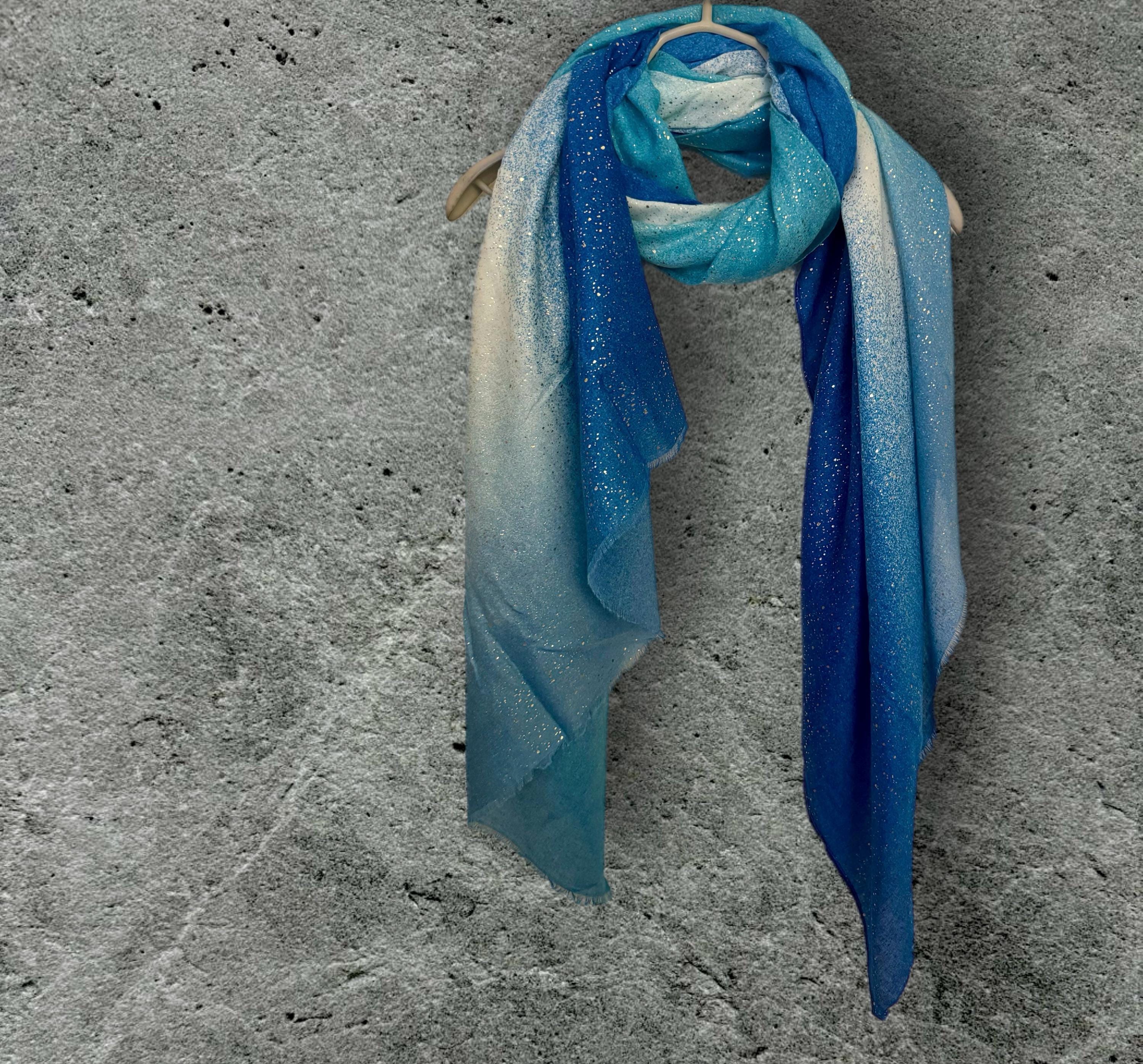 Luxury Blue Gradients Scarf with Shimmering Details,Ideal for Evening Events,Wedding,Anniversary.Perfect Gifts for Her Birthday or Christmas