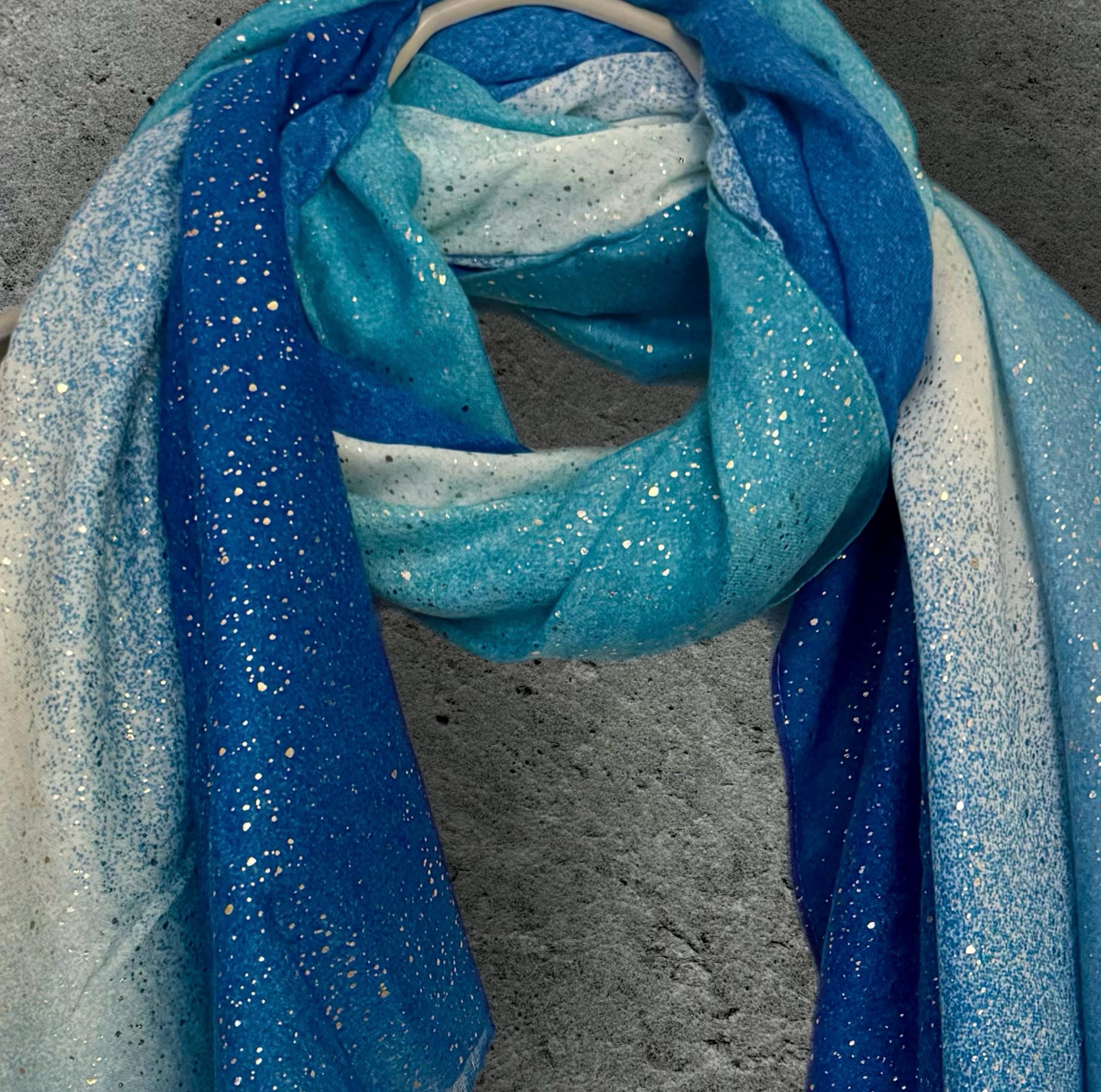 Luxury Blue Gradients Scarf with Shimmering Details,Ideal for Evening Events,Wedding,Anniversary.Perfect Gifts for Her Birthday or Christmas