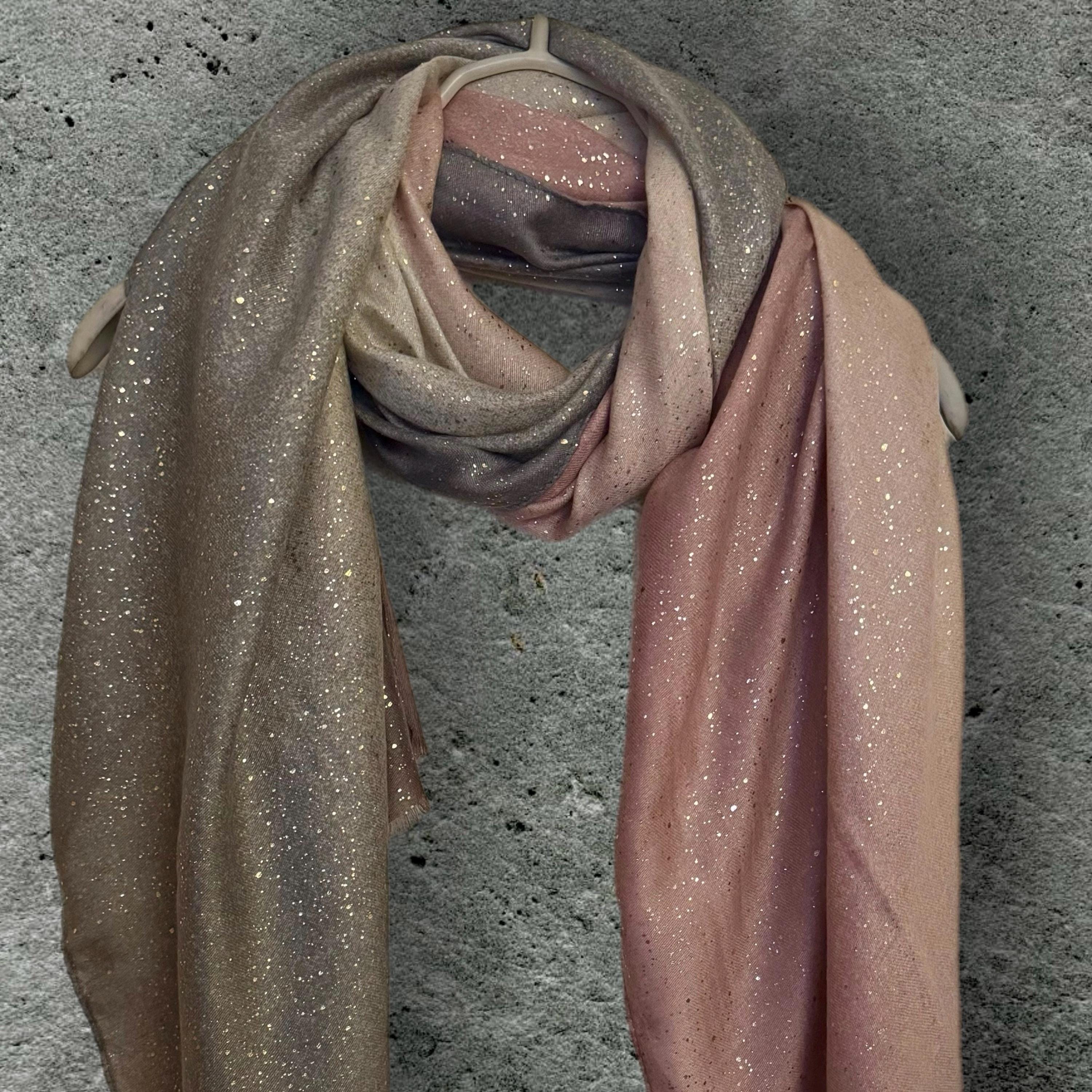 Shimmering Pink,Beige,Grey Gradient Scarf,Ideal for Special Occasions,Evening,Wedding,A Thoughtful Gifts for Her Birthday or Christmas