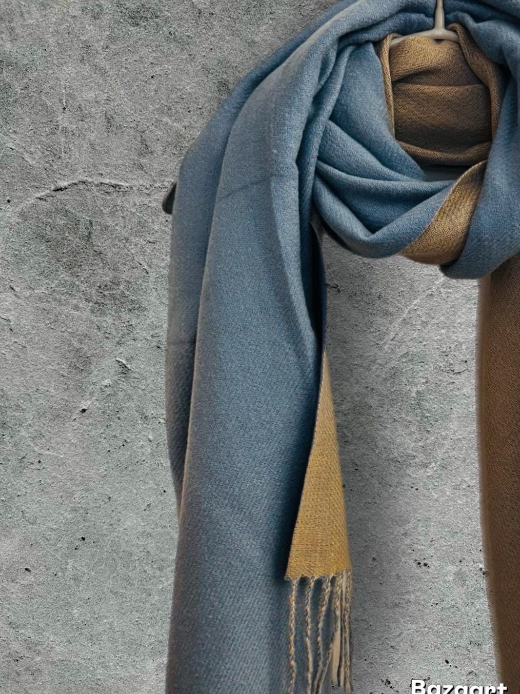 Light Blue & Beige Winter Scarf for Women,Ultra Soft Double-Sided Shawl,Warm,Lightweight and Elegant Gift for Her