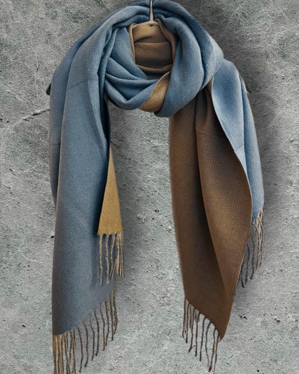 Light Blue & Beige Winter Scarf for Women,Ultra Soft Double-Sided Shawl,Warm,Lightweight and Elegant Gift for Her