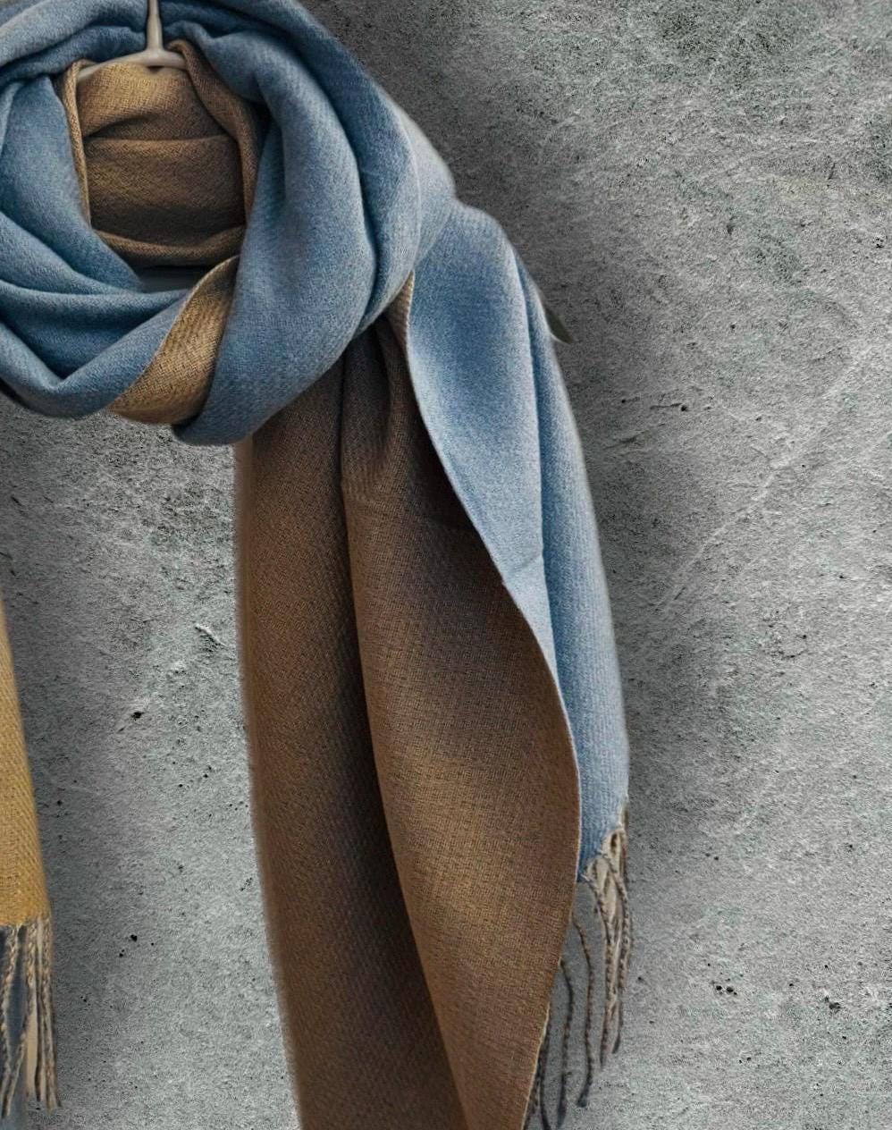 Light Blue & Beige Winter Scarf for Women,Ultra Soft Double-Sided Shawl,Warm,Lightweight and Elegant Gift for Her