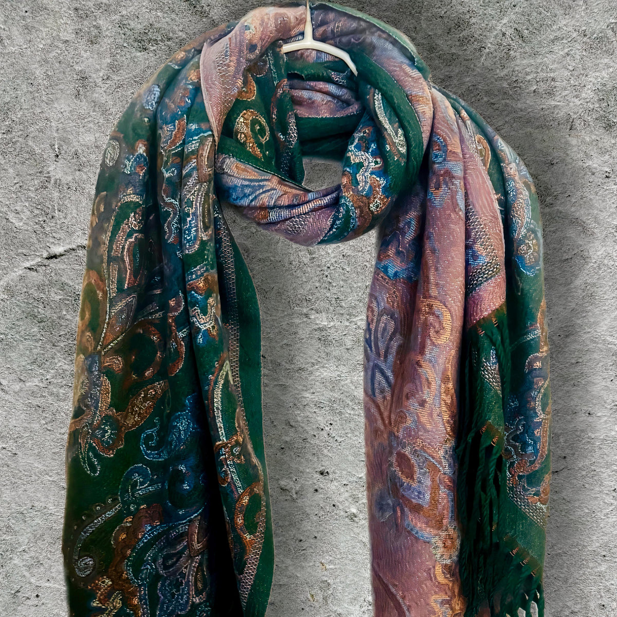 Reversible Burgundy Winter Scarf,Luxurious Warm Shawl with Paisley Print,Elegant Wrap for Women,Perfect Christmas Gift for Her