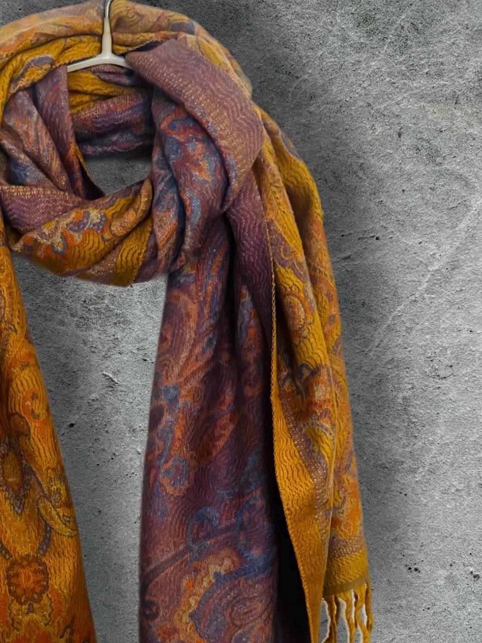 Reversible Mustard Yellow Winter Scarf for Women,Ultra Soft Shawl with Paisley Pattern,Cozy Warm Wrap,Stylish Gift for Her
