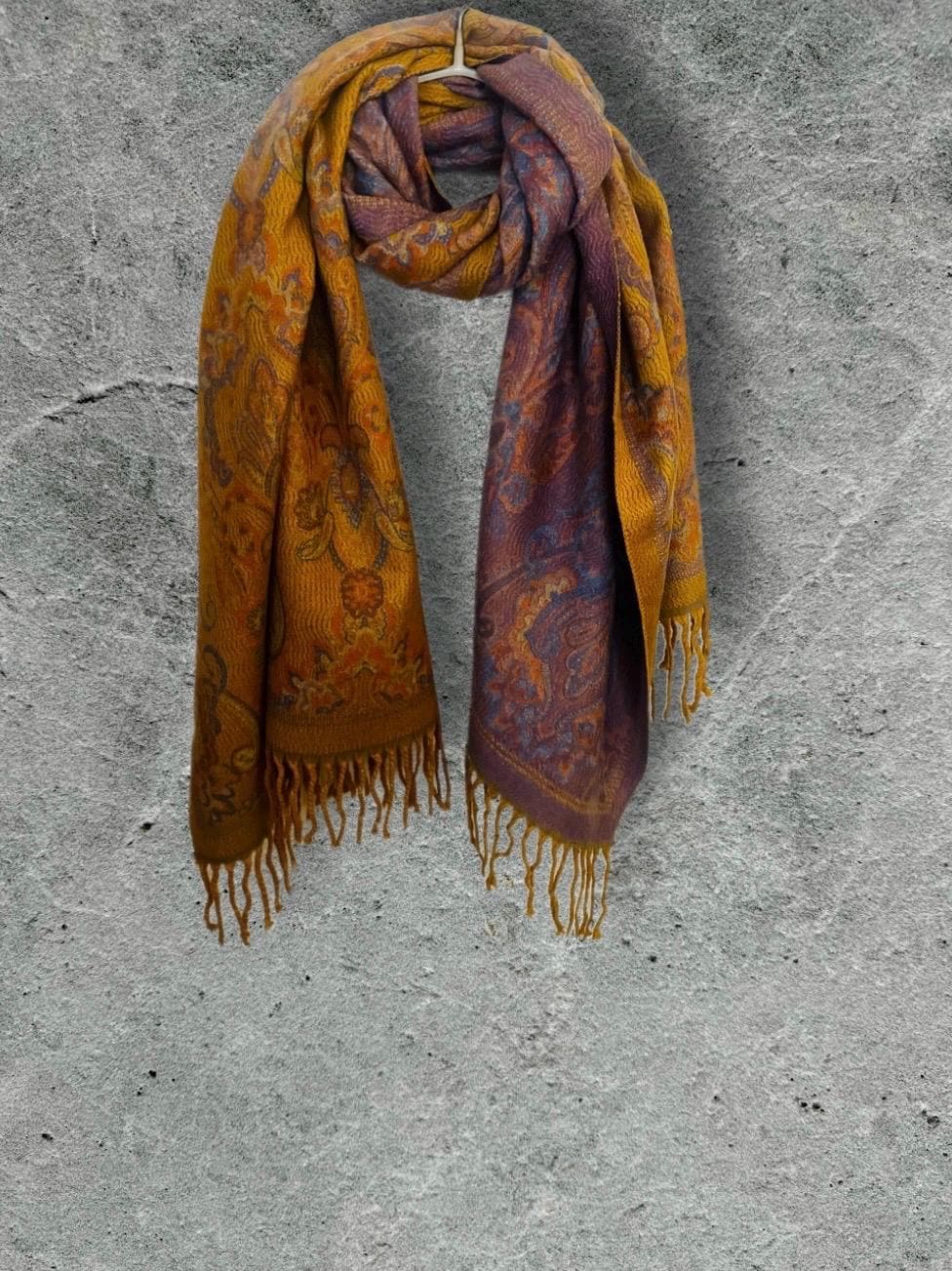Reversible Mustard Yellow Winter Scarf for Women,Ultra Soft Shawl with Paisley Pattern,Cozy Warm Wrap,Stylish Gift for Her