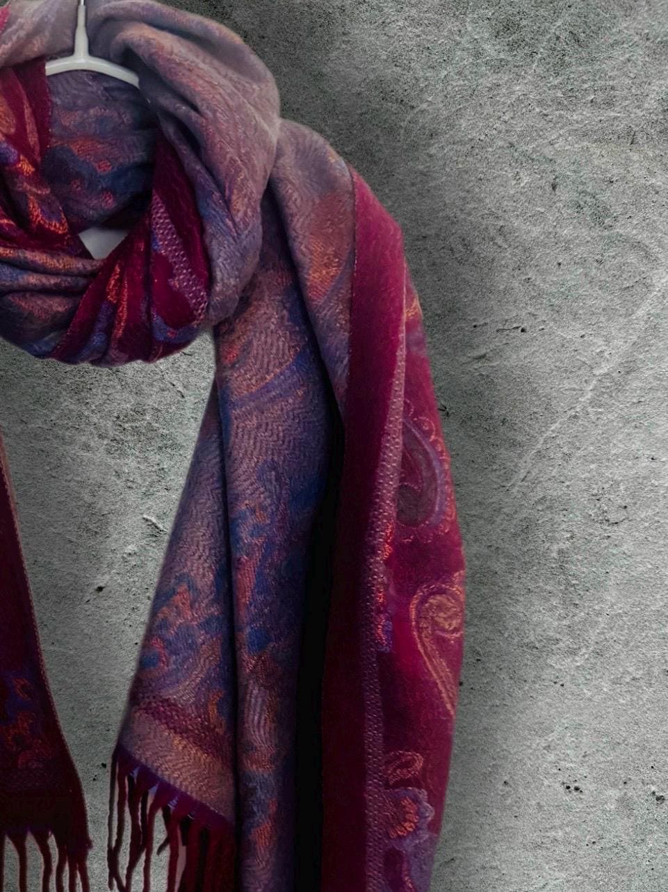Reversible Burgundy Winter Scarf,Luxurious Warm Shawl with Paisley Print,Elegant Wrap for Women,Perfect Christmas Gift for Her