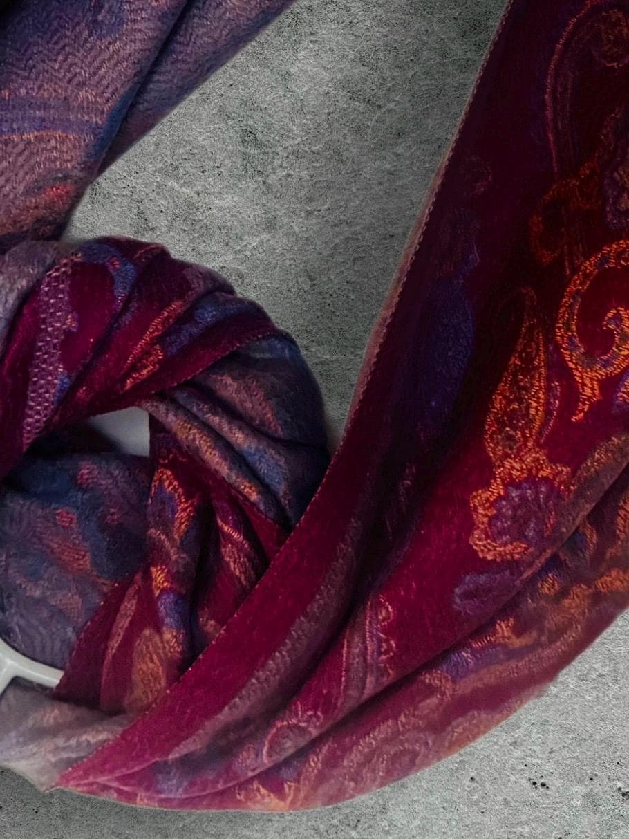 Reversible Burgundy Winter Scarf,Luxurious Warm Shawl with Paisley Print,Elegant Wrap for Women,Perfect Christmas Gift for Her