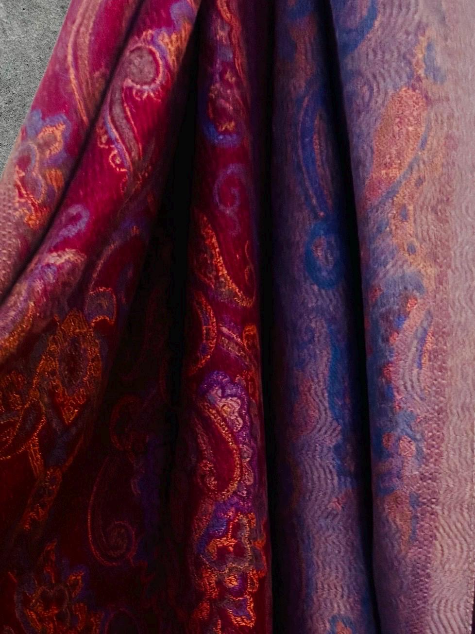 Reversible Burgundy Winter Scarf,Luxurious Warm Shawl with Paisley Print,Elegant Wrap for Women,Perfect Christmas Gift for Her