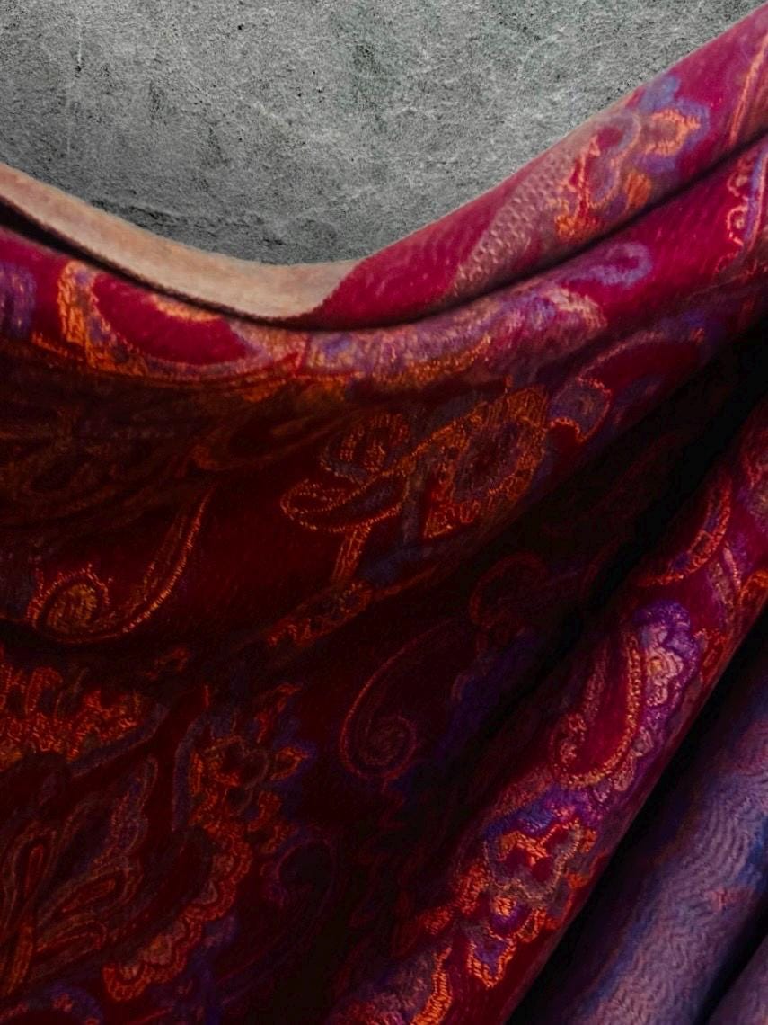 Reversible Burgundy Winter Scarf,Luxurious Warm Shawl with Paisley Print,Elegant Wrap for Women,Perfect Christmas Gift for Her