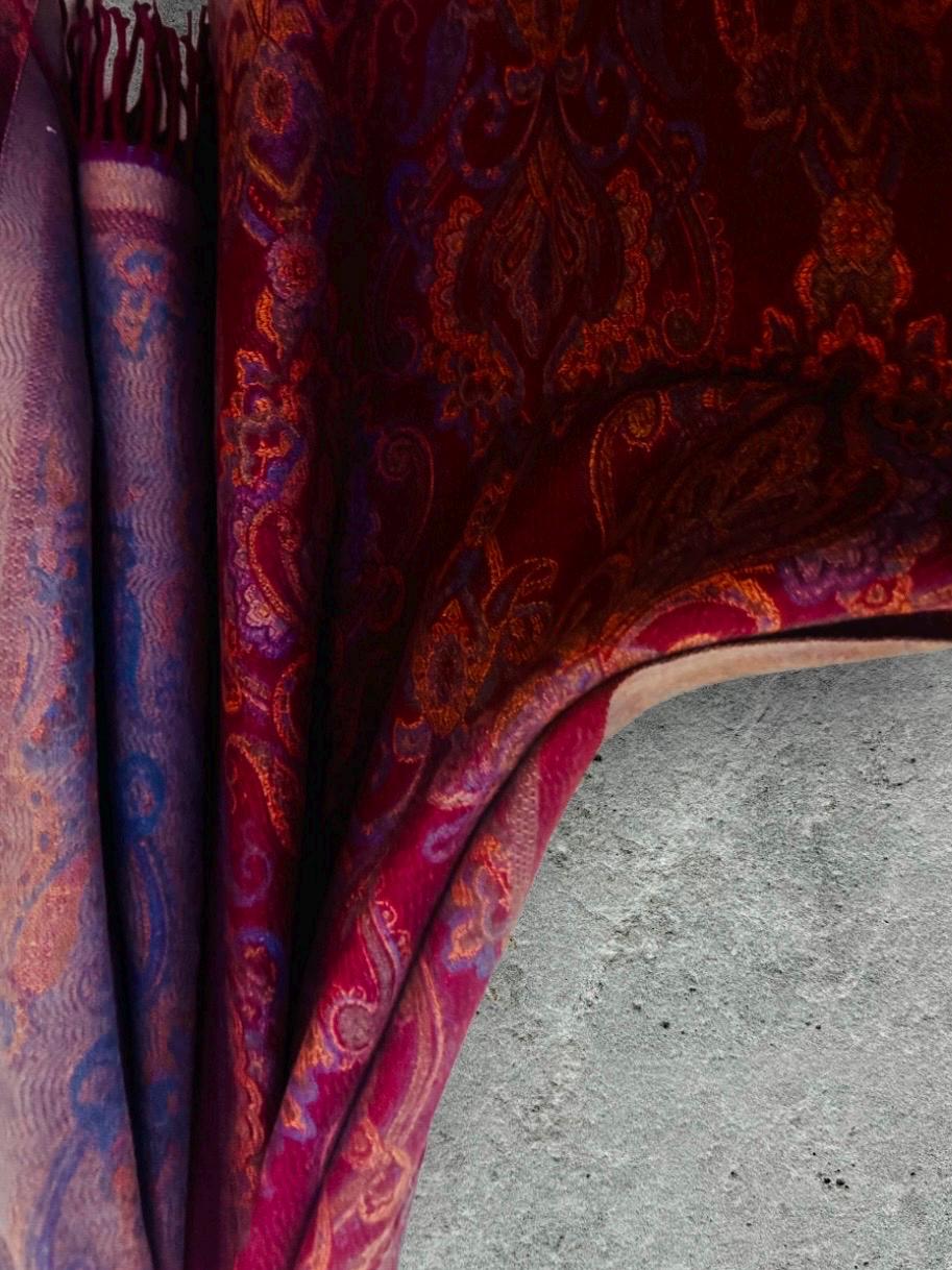 Reversible Burgundy Winter Scarf,Luxurious Warm Shawl with Paisley Print,Elegant Wrap for Women,Perfect Christmas Gift for Her