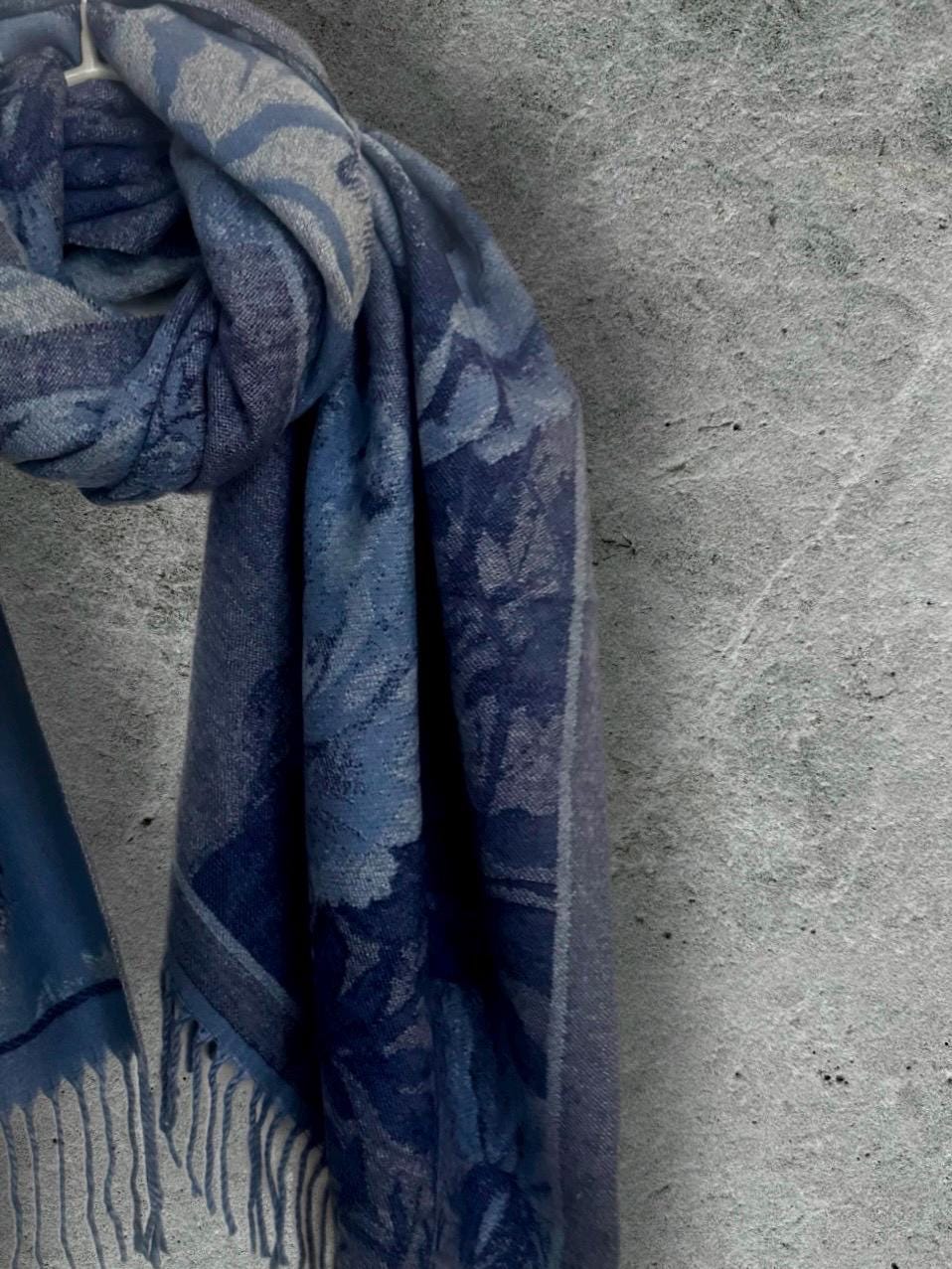 Blue Ultra Soft Winter Scarf,Reversible Wrap for Women,Cozy Peony’s Floral Pattern Shawl,Luxury Gift for Her