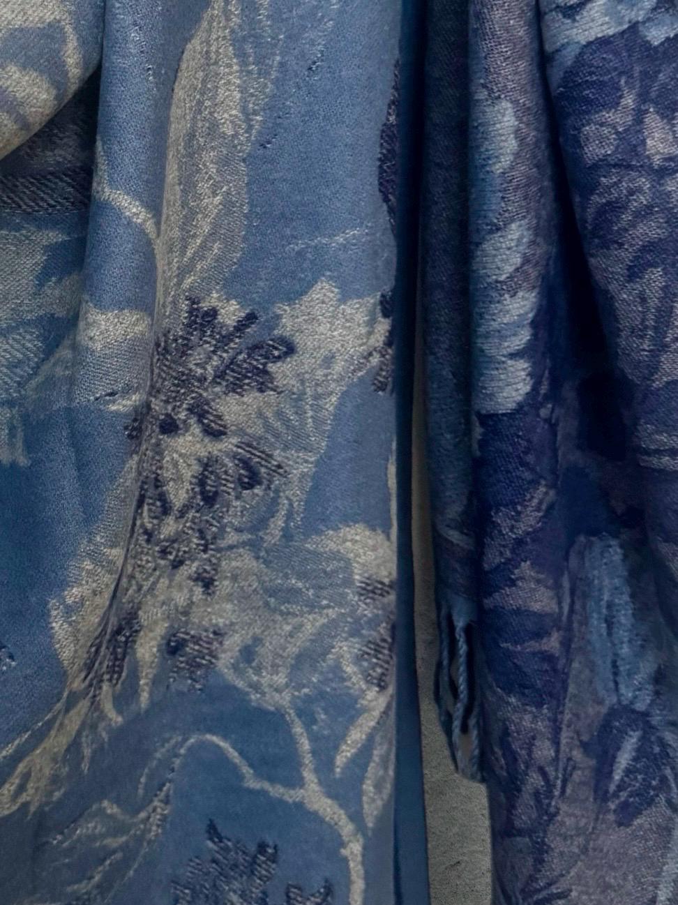Blue Ultra Soft Winter Scarf,Reversible Wrap for Women,Cozy Peony’s Floral Pattern Shawl,Luxury Gift for Her