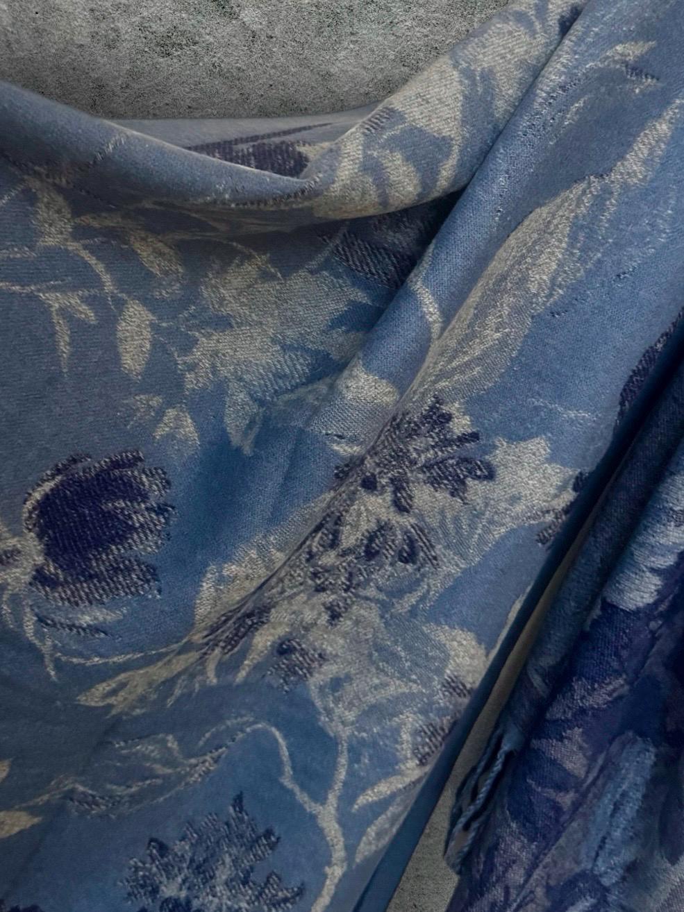 Blue Ultra Soft Winter Scarf,Reversible Wrap for Women,Cozy Peony’s Floral Pattern Shawl,Luxury Gift for Her