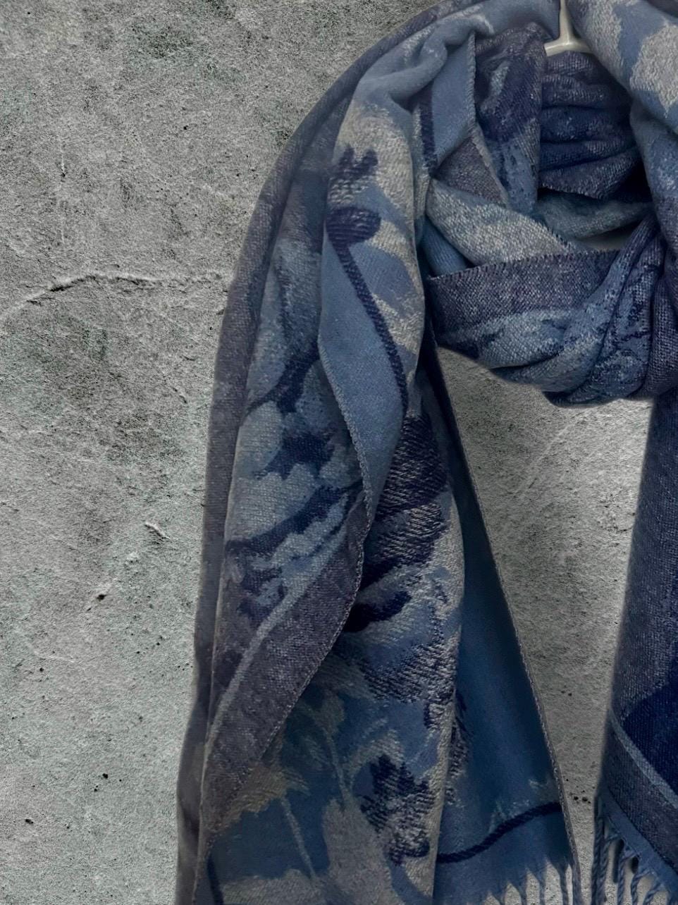 Blue Ultra Soft Winter Scarf,Reversible Wrap for Women,Cozy Peony’s Floral Pattern Shawl,Luxury Gift for Her