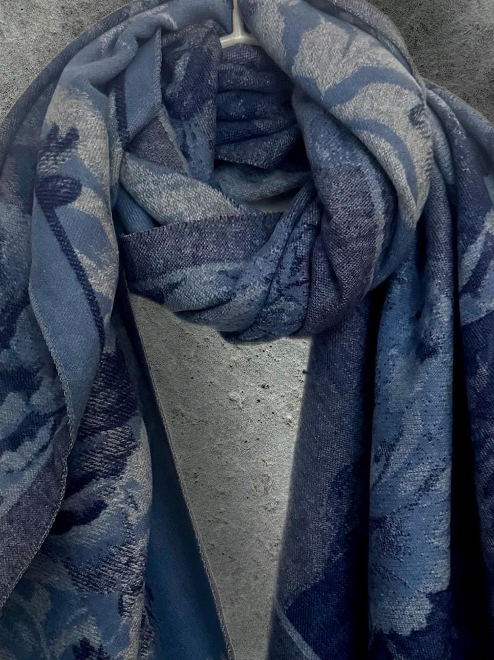 Blue Ultra Soft Winter Scarf,Reversible Wrap for Women,Cozy Peony’s Floral Pattern Shawl,Luxury Gift for Her